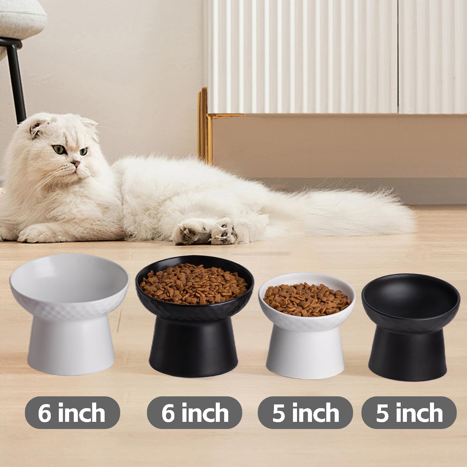 KITCHENLESTAR Ceramic Raised Cat Bowls, Elevated Tilted Cat Food and Water Bowls Set, Porcelain Stress Free Pet Feeder Dish for