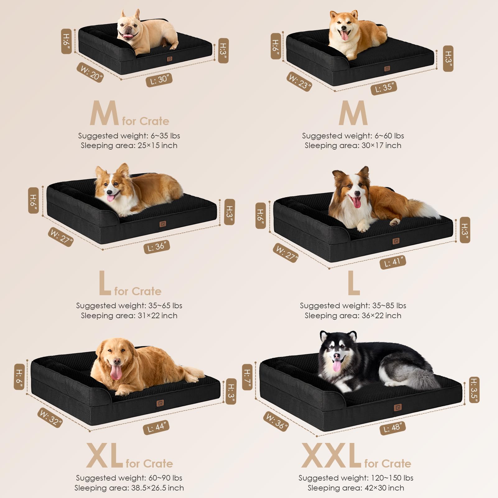 EHEYCIGA Large Orthopedic Memory Foam Dog Bed, Waterproof, L Shaped, 41"x27"x6", Black