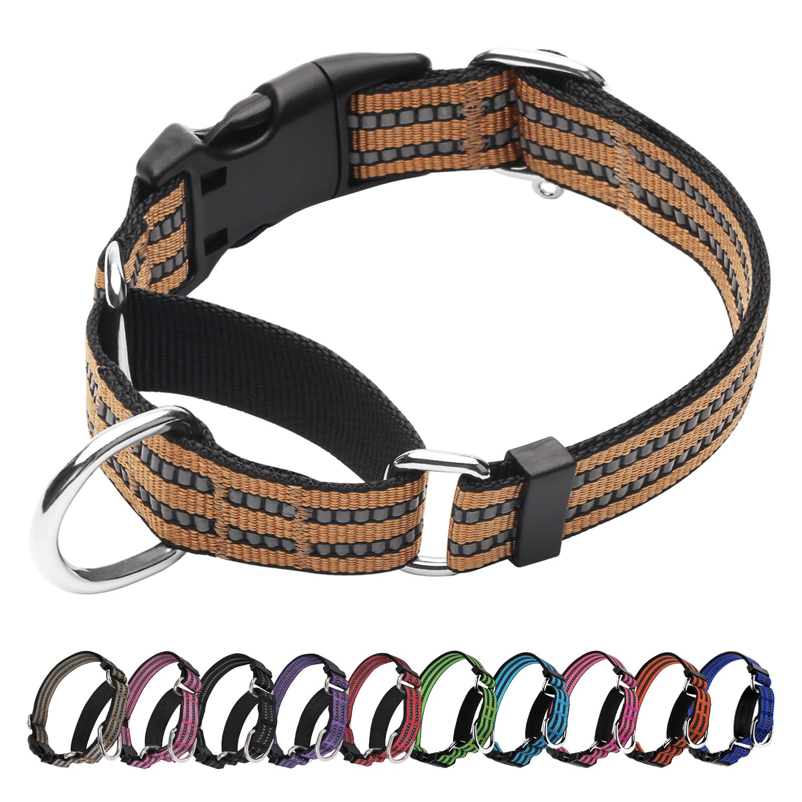 Joyeeiioo Martingale Dog Collar, Adjustable Nylon Reflective Collar With Quick Release Buckle (Turmeric Brown, Small)