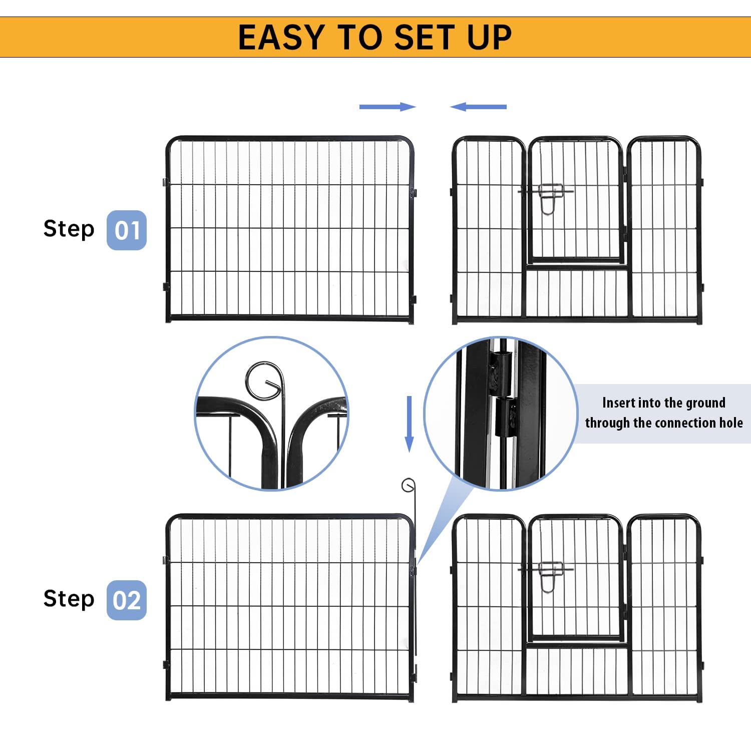 Bestpet Dog Playpen Pet Dog Fence 24'/ 32' /40' Height 8/16/24/32 Panels Metal Dog Pen Outdoor Exercise Pen With Doors For Large/Medium/Small Dogs,Pet Puppy Playpen For Rv,Camping,Yard