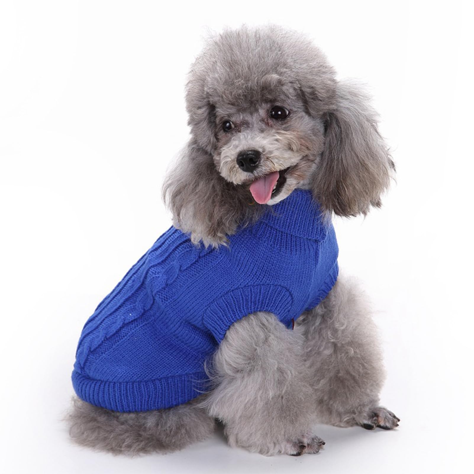Chborchicen Small Dog Sweaters Knitted Pet Cat Sweater Warm Dog Sweatshirt Dog Winter Clothes Kitten Puppy Sweater (Large,Dark Blue)