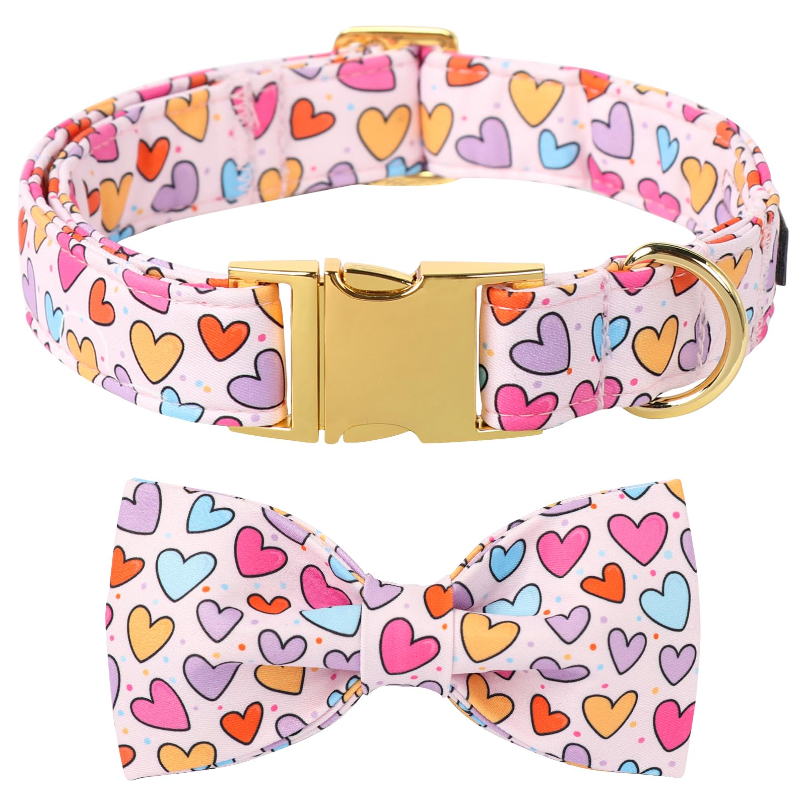 Lionet Paws Valentine'S White Dog Collar, Cute Heart Dog Collar For Medium Dogs, Adjustable Cotton Pet Collars For Small Medium 