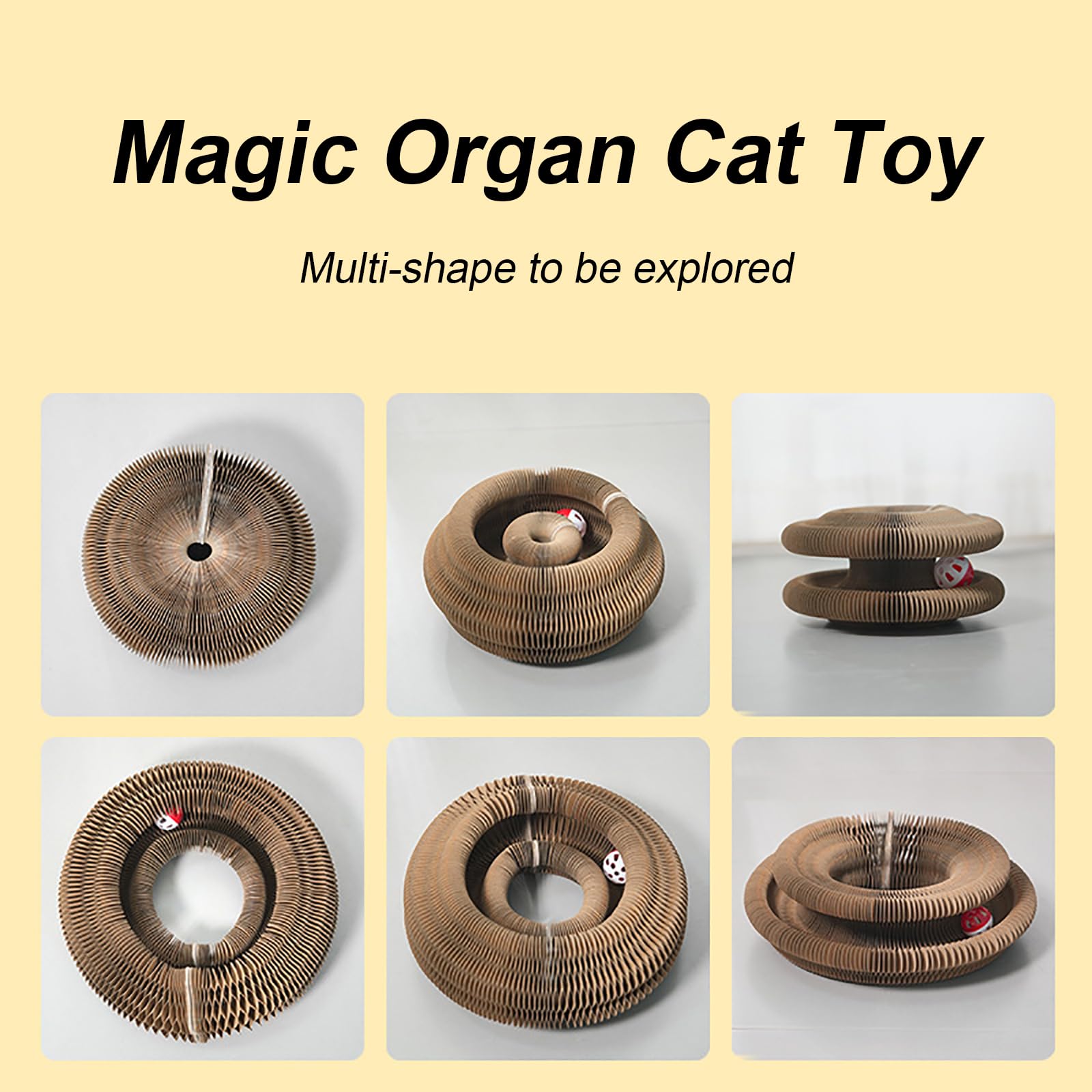 Fotn Kitty Curlz Cat Toy, Magic Organ Cat Interactive Scratcher Cardboard With Bell Ball, Foldable & Changeable Accordion Shape