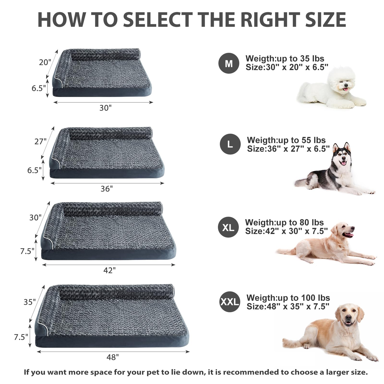 BFPETHOME Extra Large Orthopedic Dog Bed, L-Shaped Pet Bed for Dogs up to 100 lbs, Waterproof, Removable Washable Cover, Non-Sli