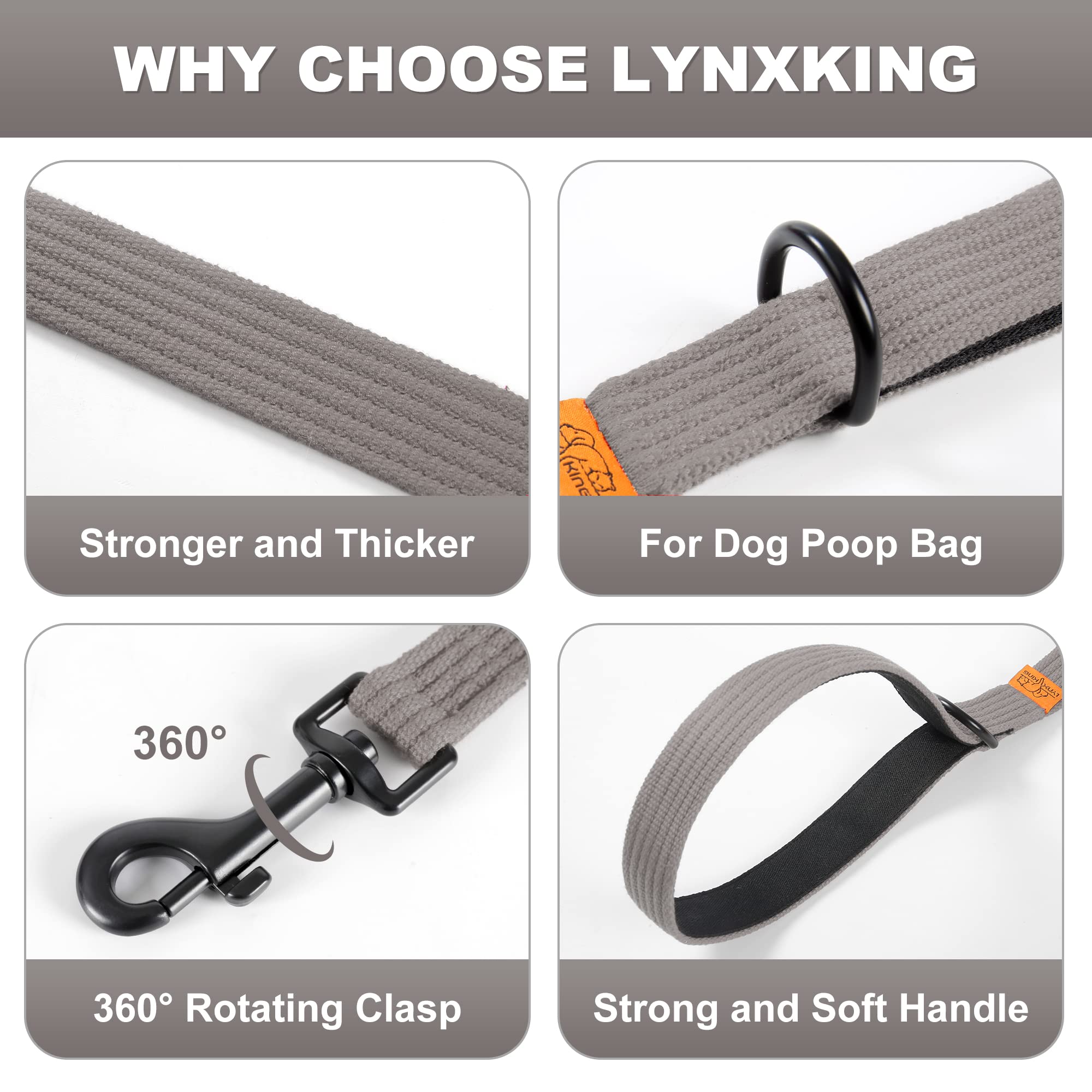 Lynxking Dog Training Leash - Double Handle Heavy Duty 6Ft Webbing With 2 Padded Handles - Long Reflective Safety Walking Lead F