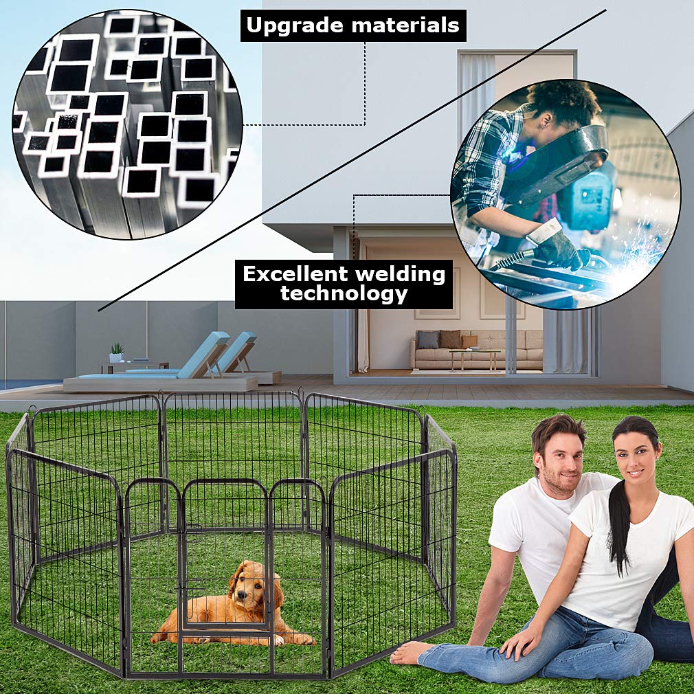 Bestpet Dog Playpen Indoor 40 Inch 8 Panels Metal Dog Pen Pet Dog Fence Outdoor Exercise Pen With Doors,Pet Puppy Playpen For Rv Camping Yard, Black