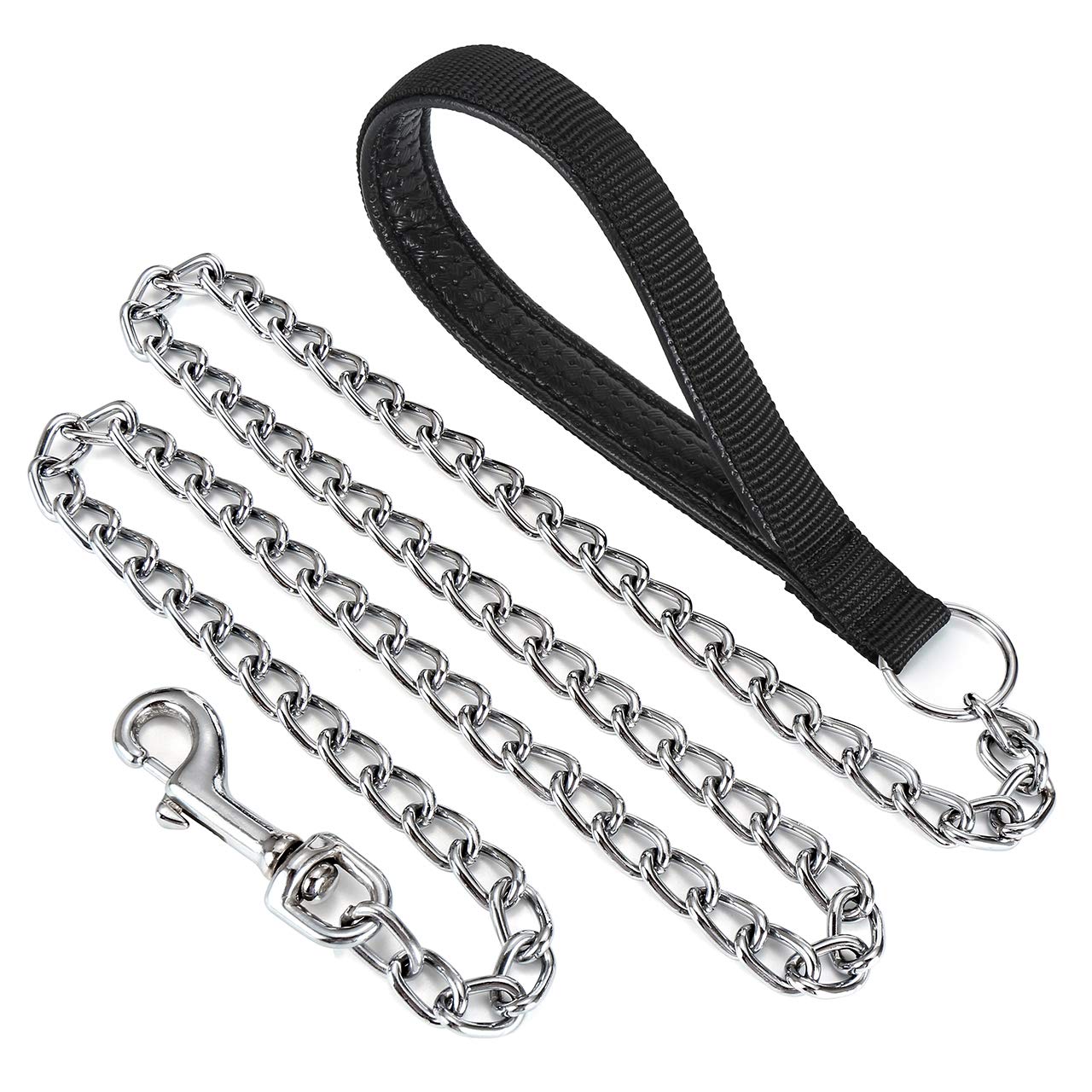 Filhome Metal Dog Leash - Chew Proof Chain Leash, 4Ft Heavy Duty, Padded Handle For Large Dogs