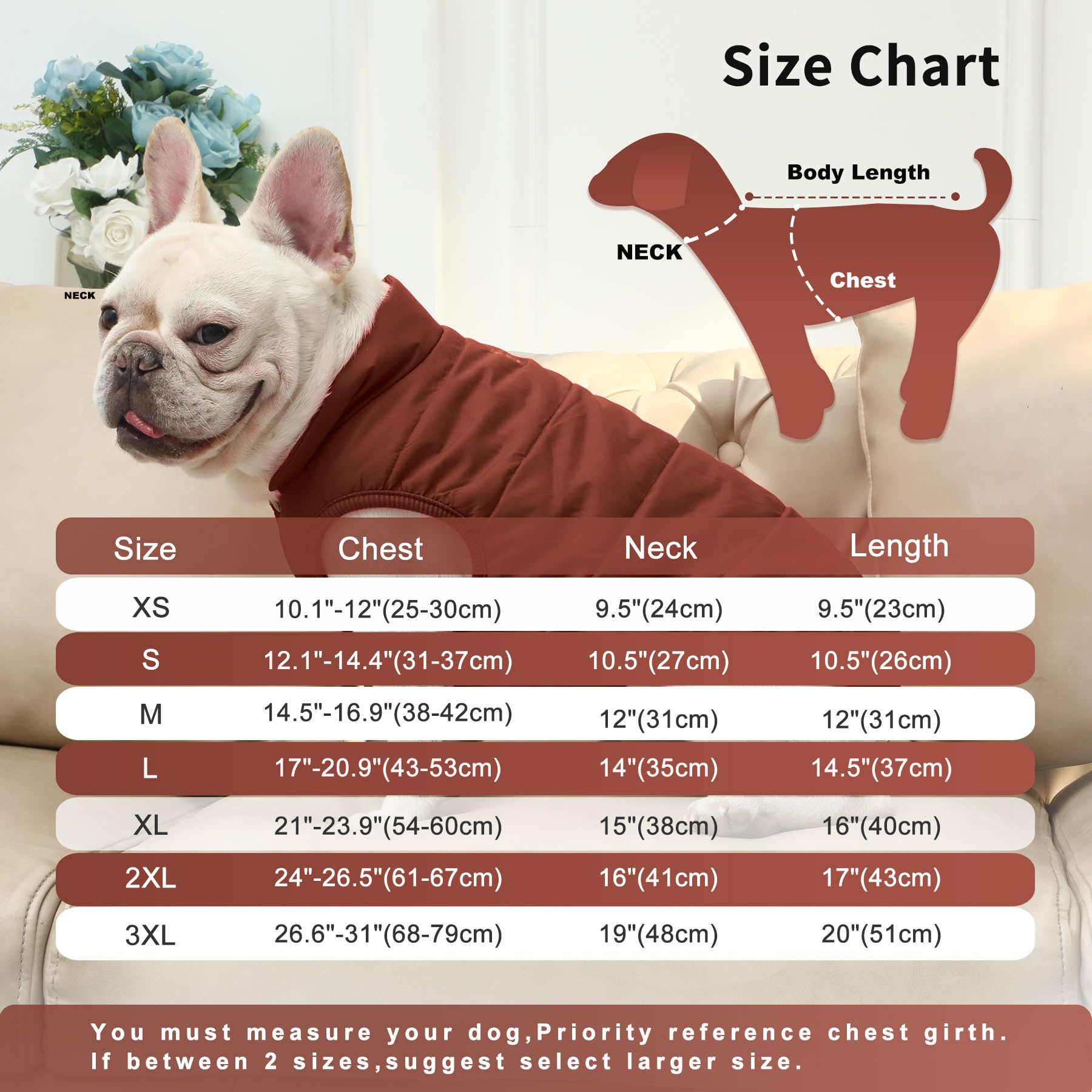 Joydaog 2 Layers Fleece Lined Warm Dog Jacket For Winter Cold Weather,Soft Windproof Large Dog Coat,Brown Xxxl