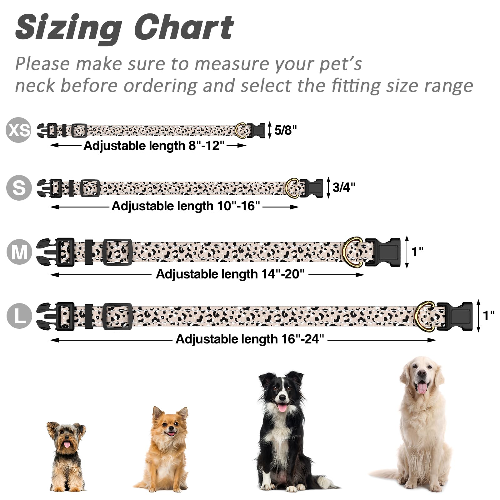 Tmoodel Reflective Dog Collar For Extra Small Dogs, Cute Leopard Style Adjustable Heavy-Duty Nylon Puppy Collar For Boy And Girl