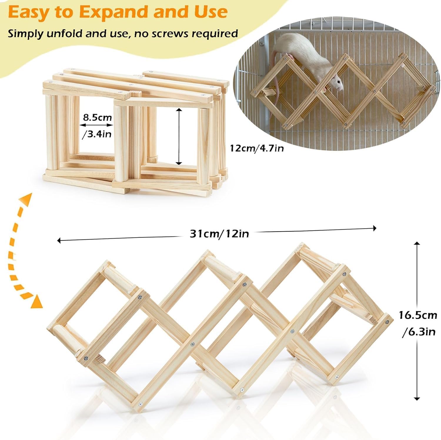 Jevnd Wooden Rat Climbing Ladder - Natural Pet Cage Accessories, Fancy Rats Enrichment Activities, Hanging Toys For Playing And