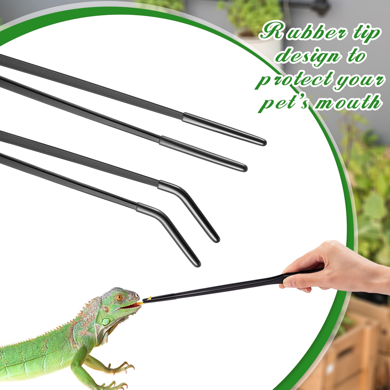 Lasnten 2 Pcs Extra Long Stainless Steel Reptile Feeding Tongs with Rubber Tip Bearded Dragon Aquarium Straight and Curved Long