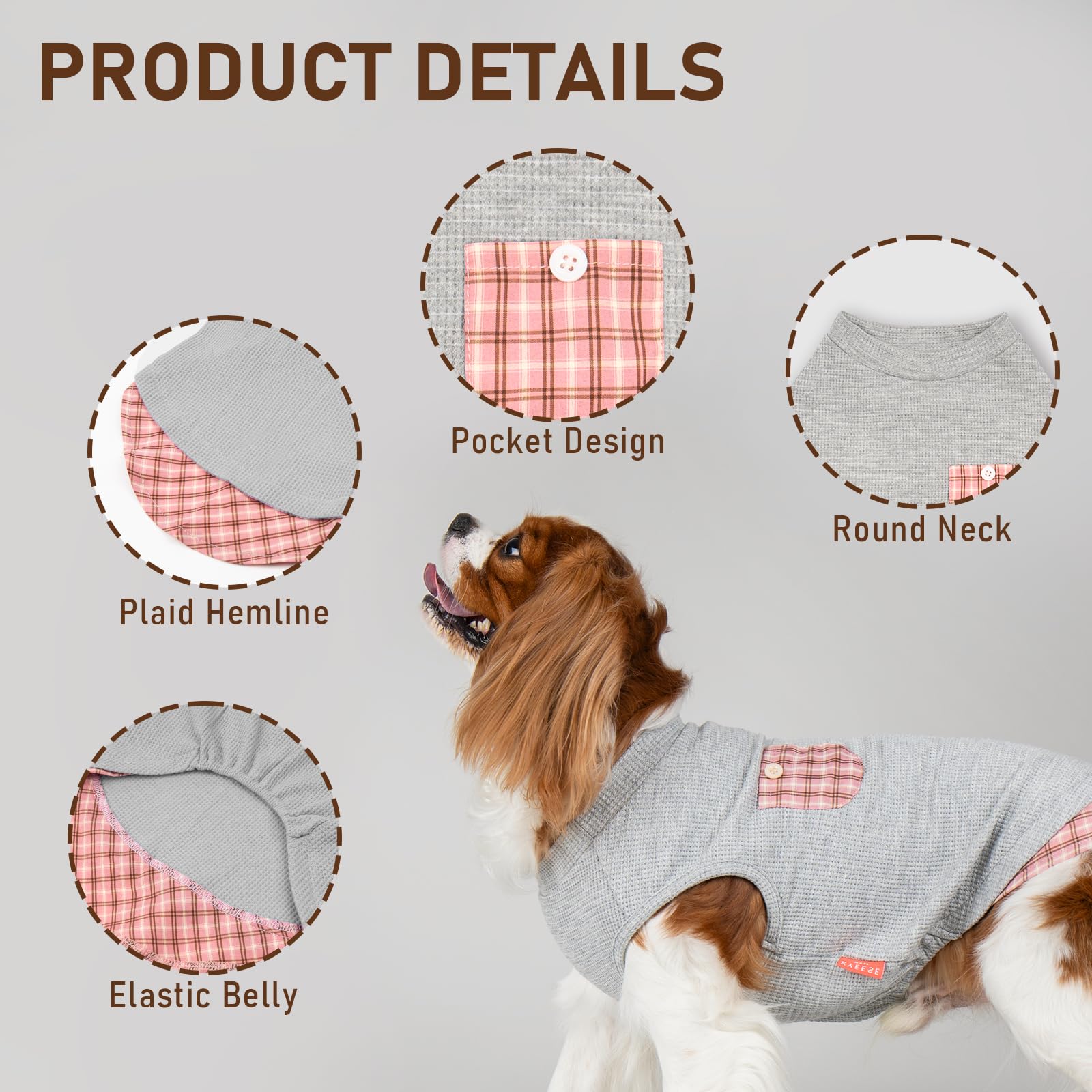 Kyeese Waffle Dog Shirts For Small Dogs Soft Breathable T-Shirts Lightweight Sleeveless Pet Vest Stretchy Puppy Clothes With Poc