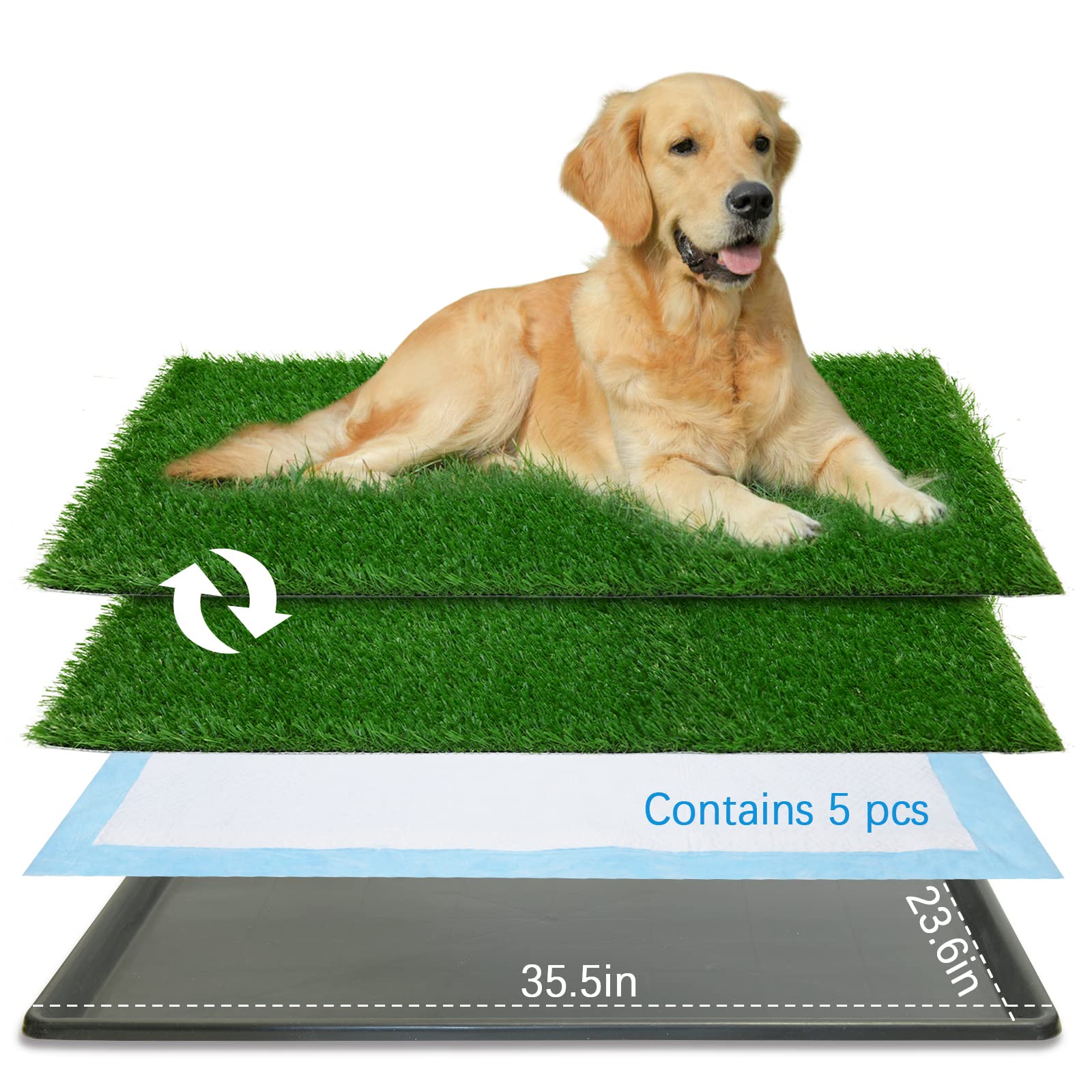 Oiyeefo Dog Grass Pad With Tray,35.5    X 23.6    Indoor Dog Potty System 2 Pics Replacement Artificial Grass Mats-5 Pics Dispos