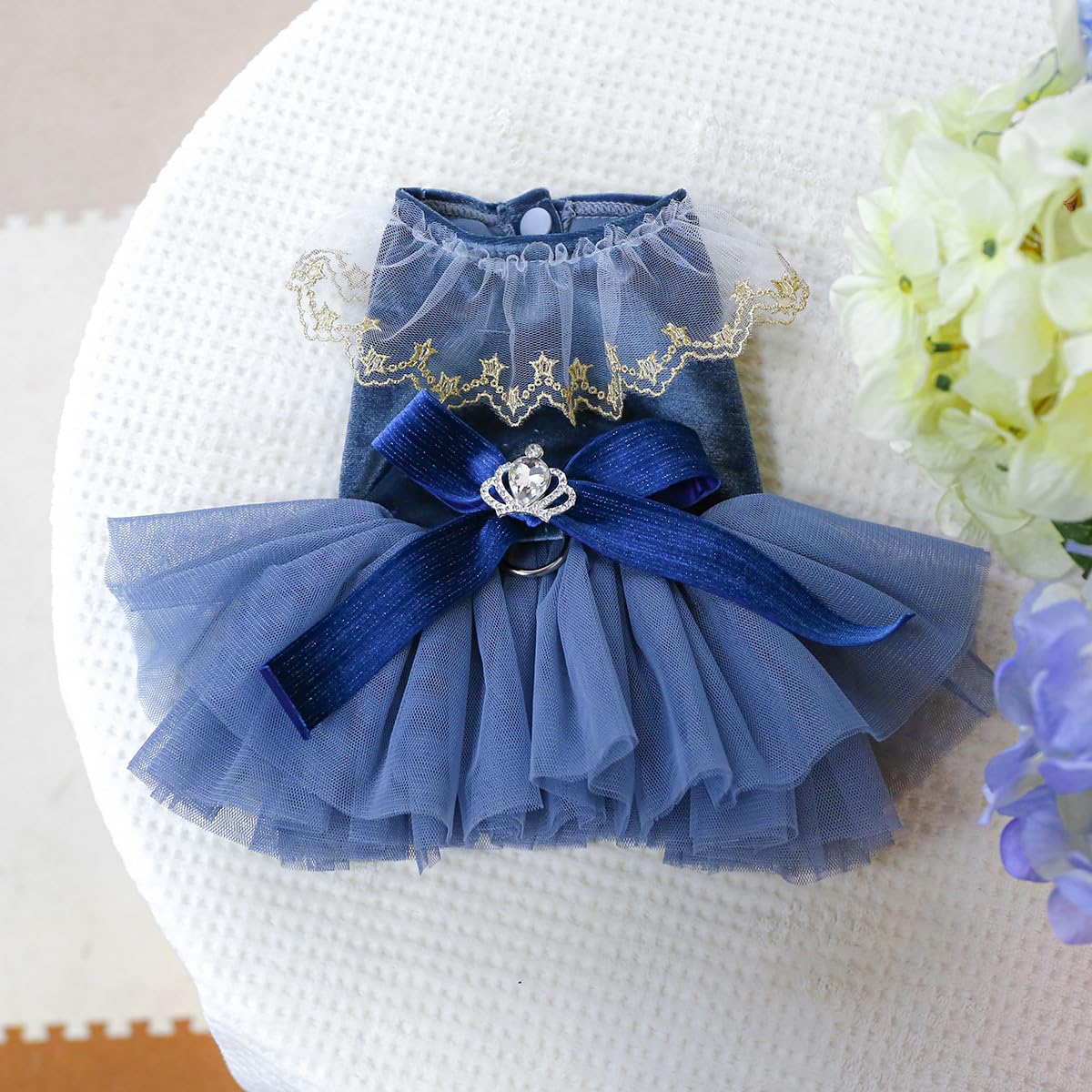 Marupet Fashion Sweet Puppy Dog Blingbling Princess Skirt Pet Dog Lace Cake Camisole Tutu Dress D-Navy S