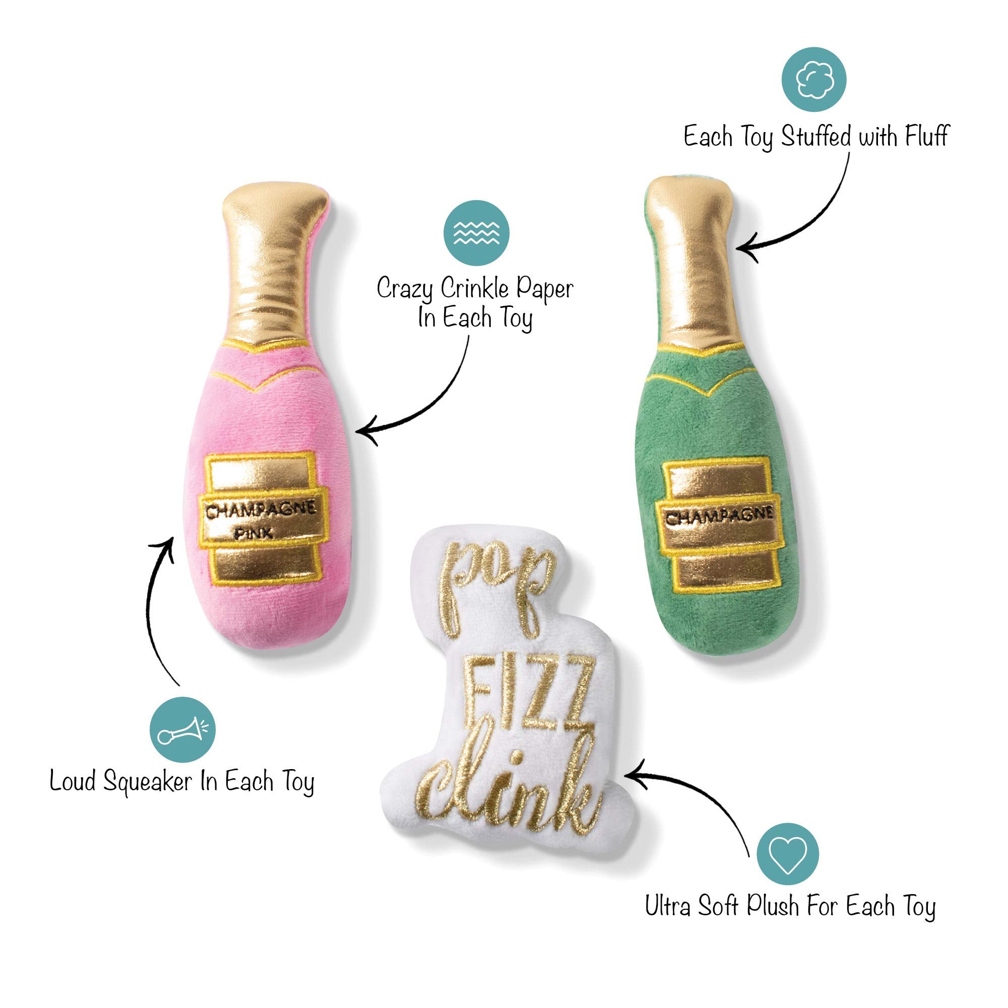 Fringe Studio Mini Plush Pet Toy Set With Squeaker, Feelin?Bubbly! (289428), Multicolor