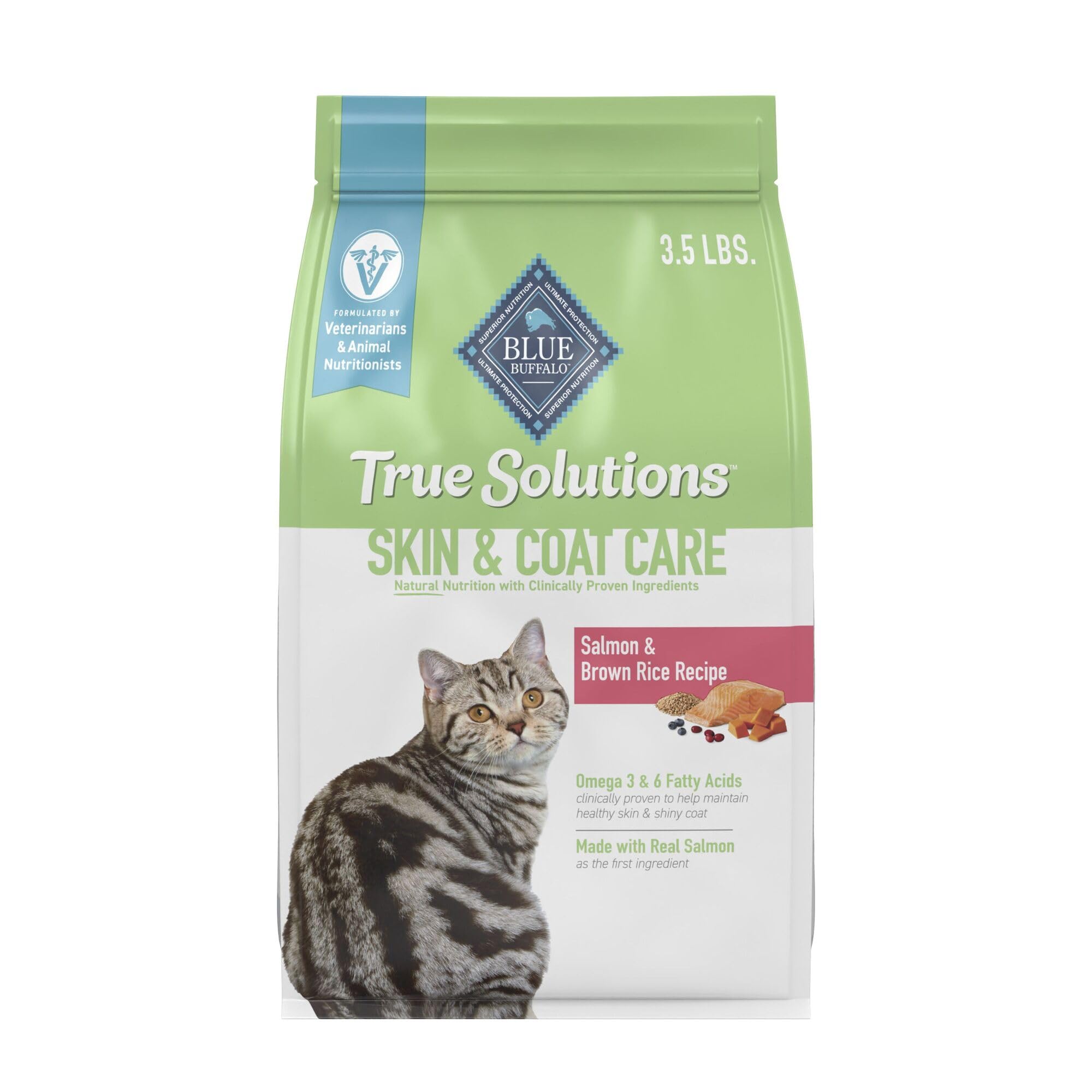 Blue Buffalo True Solutions Skin & Coat Care Natural Dry Cat Food for Adult Cats, Salmon, 3.5-lb. Bag