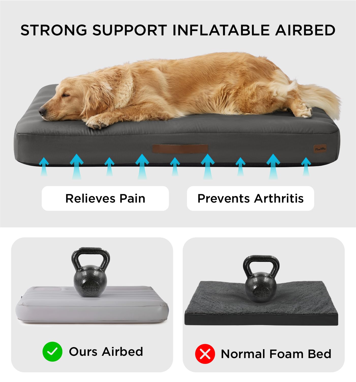 Made4Pets Outdoor Dog Bed Waterproof Inflatable - Portable Self-Inflating Pet Bed For Medium Dogs, Built-In Foot Pump, Durable O