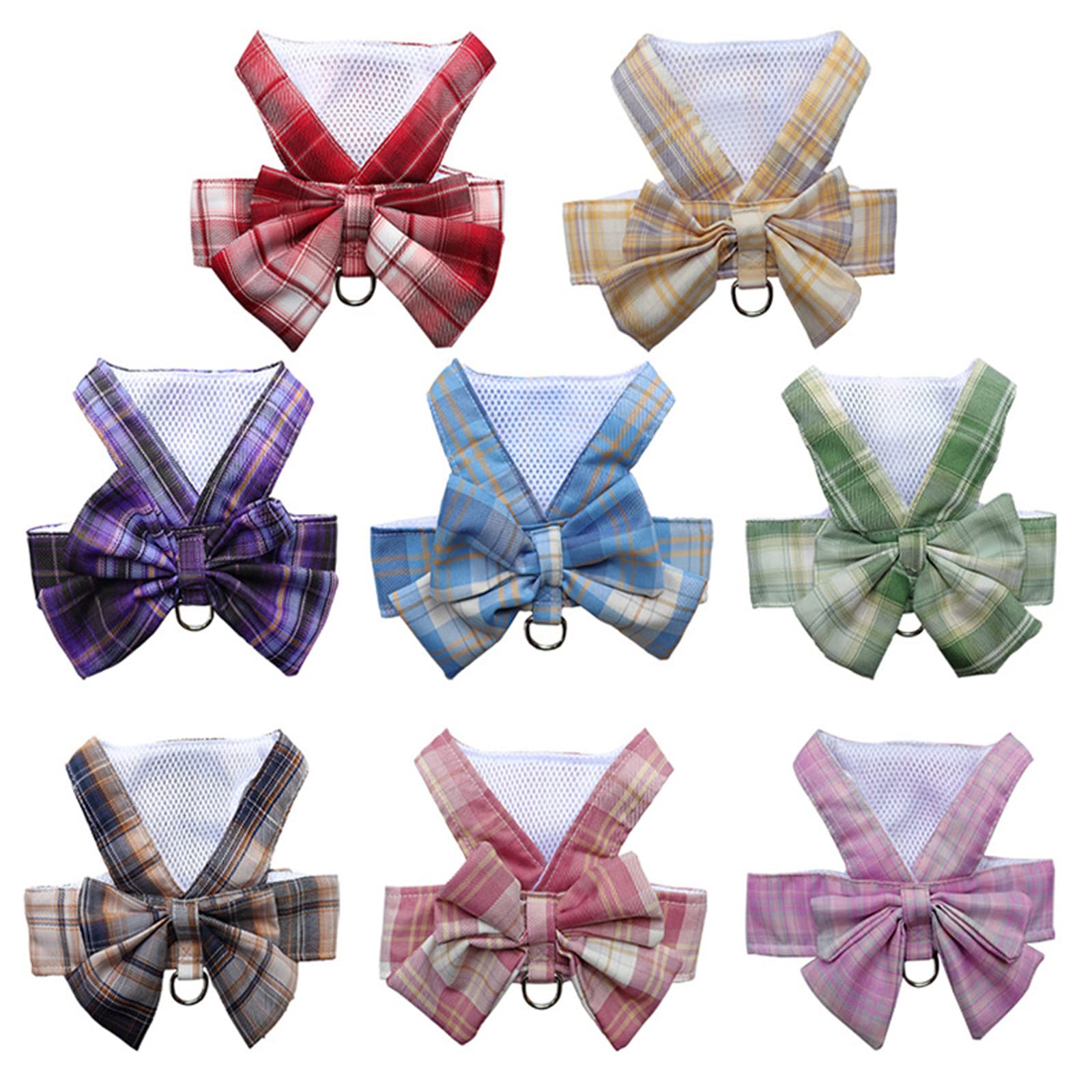 Harness and Leash Set, Cute Bow Tie Plaid Harnesses for Puppy Cat, Adjustable Pet Kitties Vest, Breathable Harness Traction Rope
