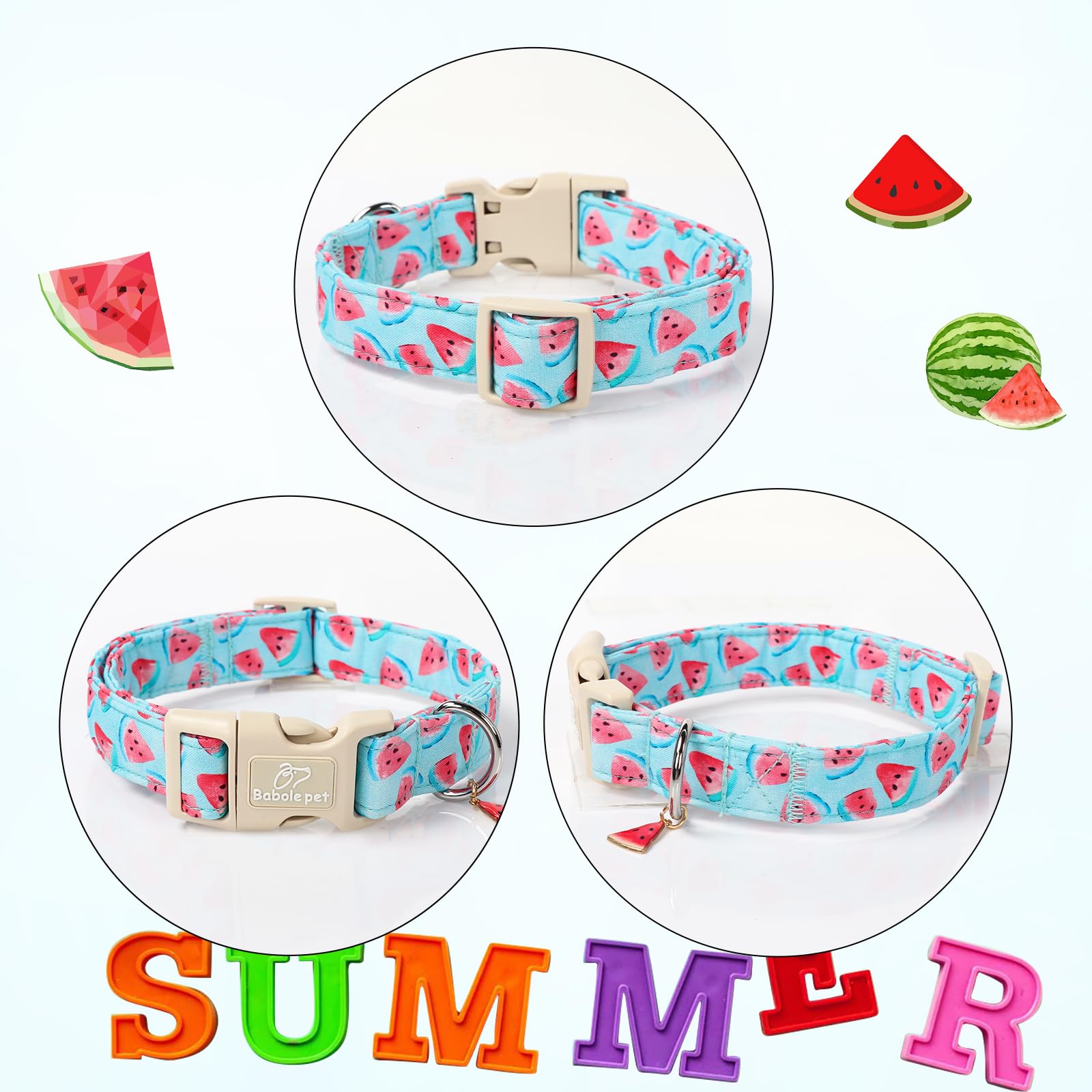 Babole Pet Adjustable Summer Dog Collar, Cute Watermelon Dog Collars For Small Dogs, Lightweight Quick-Release Buckle Collar For