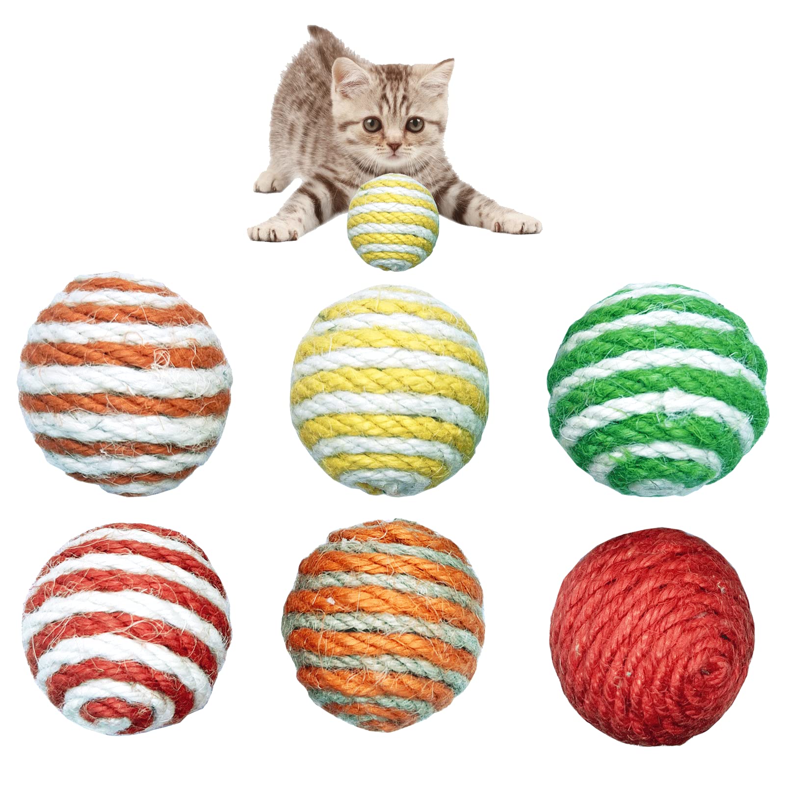 Qusmeiyici 6Pcs Cat Sisal Balls Toy, Best Cat Toys For Indoor Cats  Cat Nip Toys & Woven Wool String Rattle Ball Toy Set For Ca
