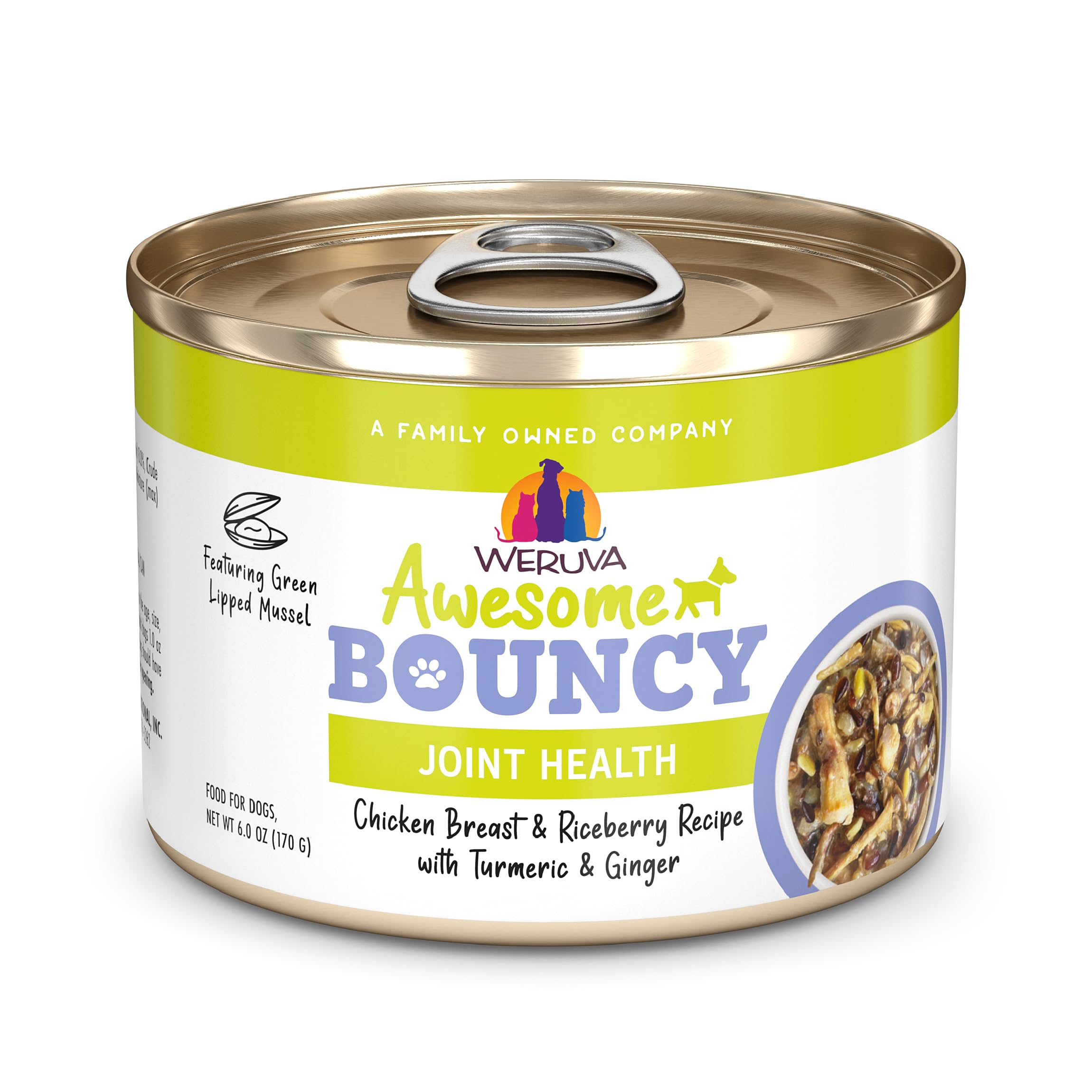 Weruva Awesome Bouncy Wet Dog Food, Chicken & Brown Rice, 6oz Can (Pack of 8)