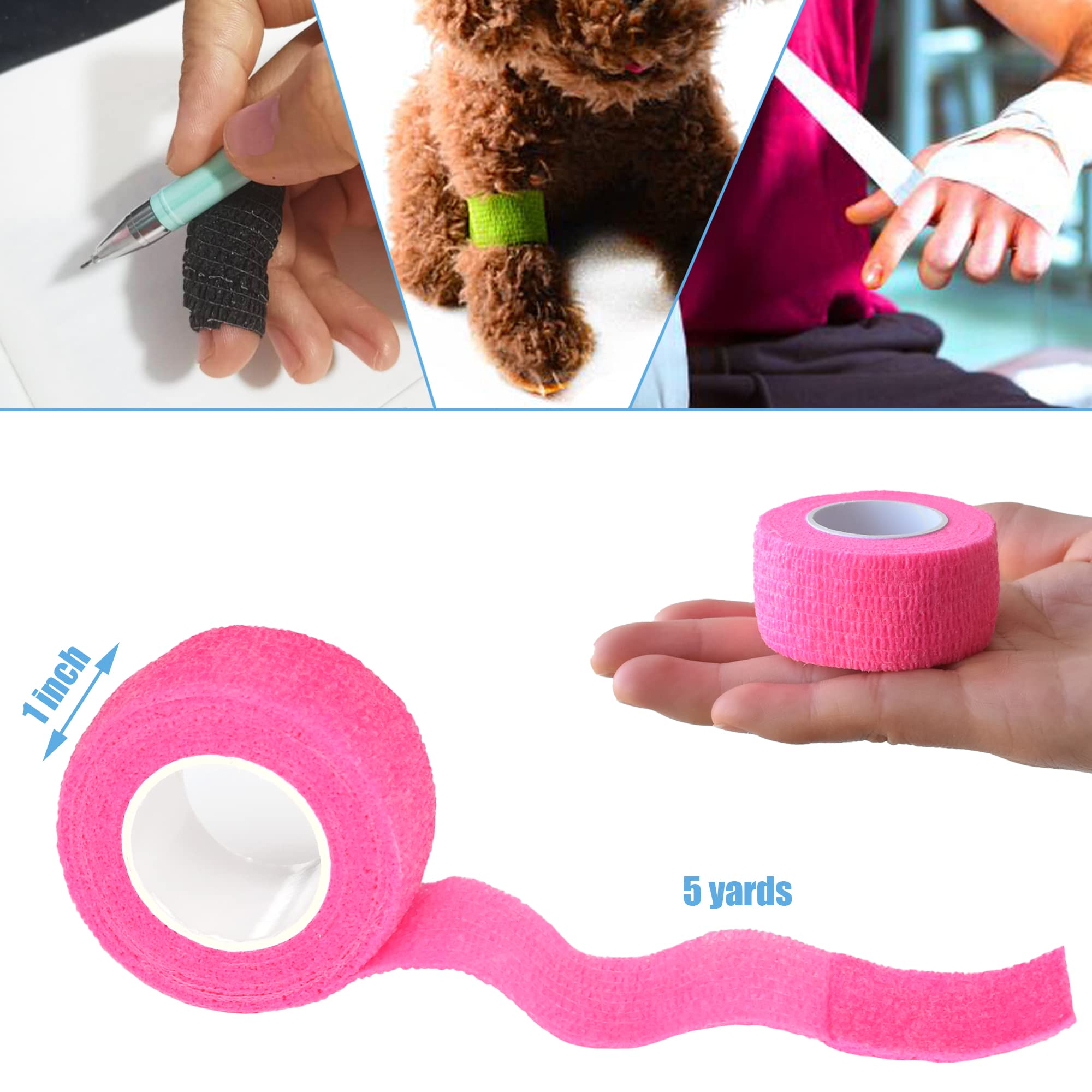 Gondiane 9 Pack 1 x 5 Yards Self Adhesive Bandage Wrap Self Stick Wrap for Ankle, Wrist, Finger, Sports, Breathable Cohesive Vet