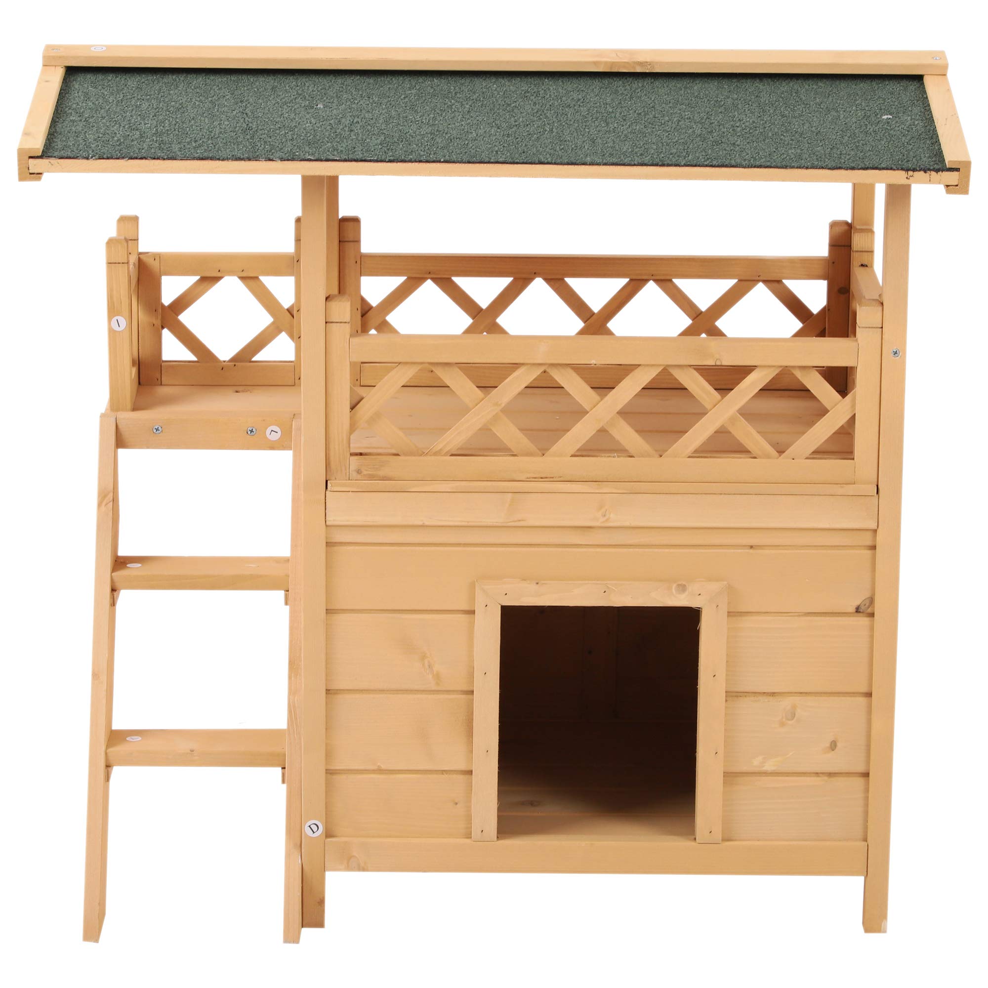 Pawhut 2-Story Indoor/Outdoor Wood Cat House Shelter With Roof