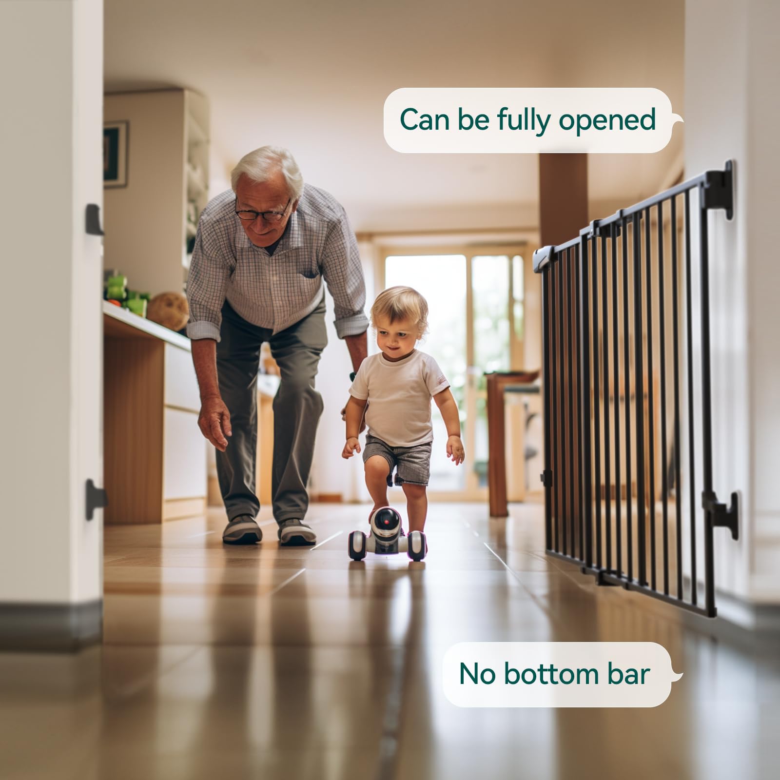 Babelio 31.5-55' No Bottom Bar Baby Gate Extra Wide, 2-In-1 Auto Close Dog Gate For The House, Stairs And Doorways, With Large Walk Thru Door, Black