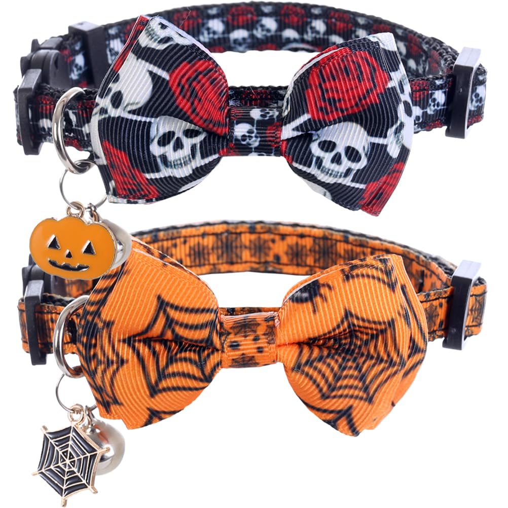 Halloween Cat Collar Breakaway With Cute Bow Tie And Bell For Kitty Adjustable Safety