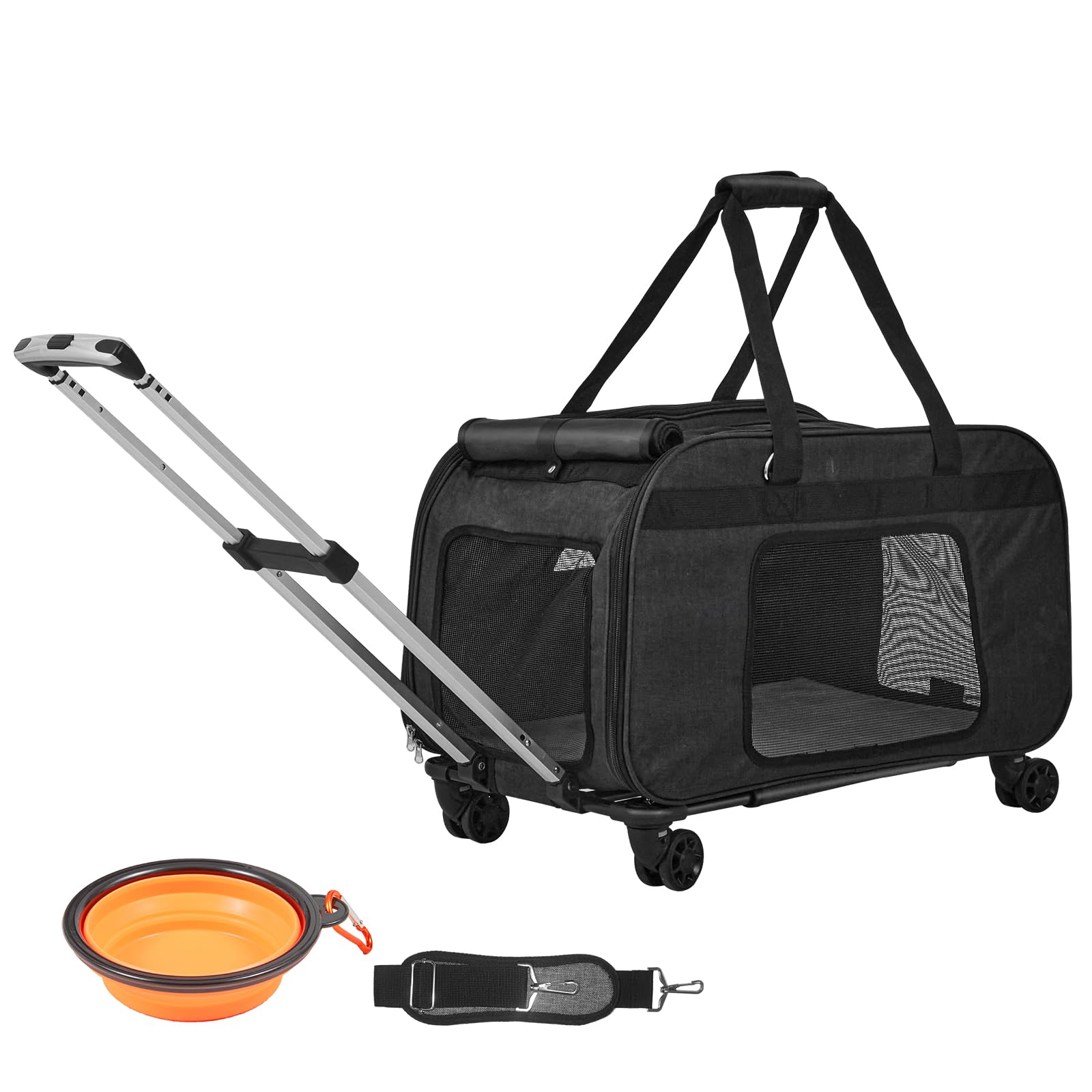 VEVOR Large Cat Dog Carrier with Wheels for Under 35lbs, Rolling Pet Carrier with Upgraded Wheels, Foldable Wheeled Dog Travel C