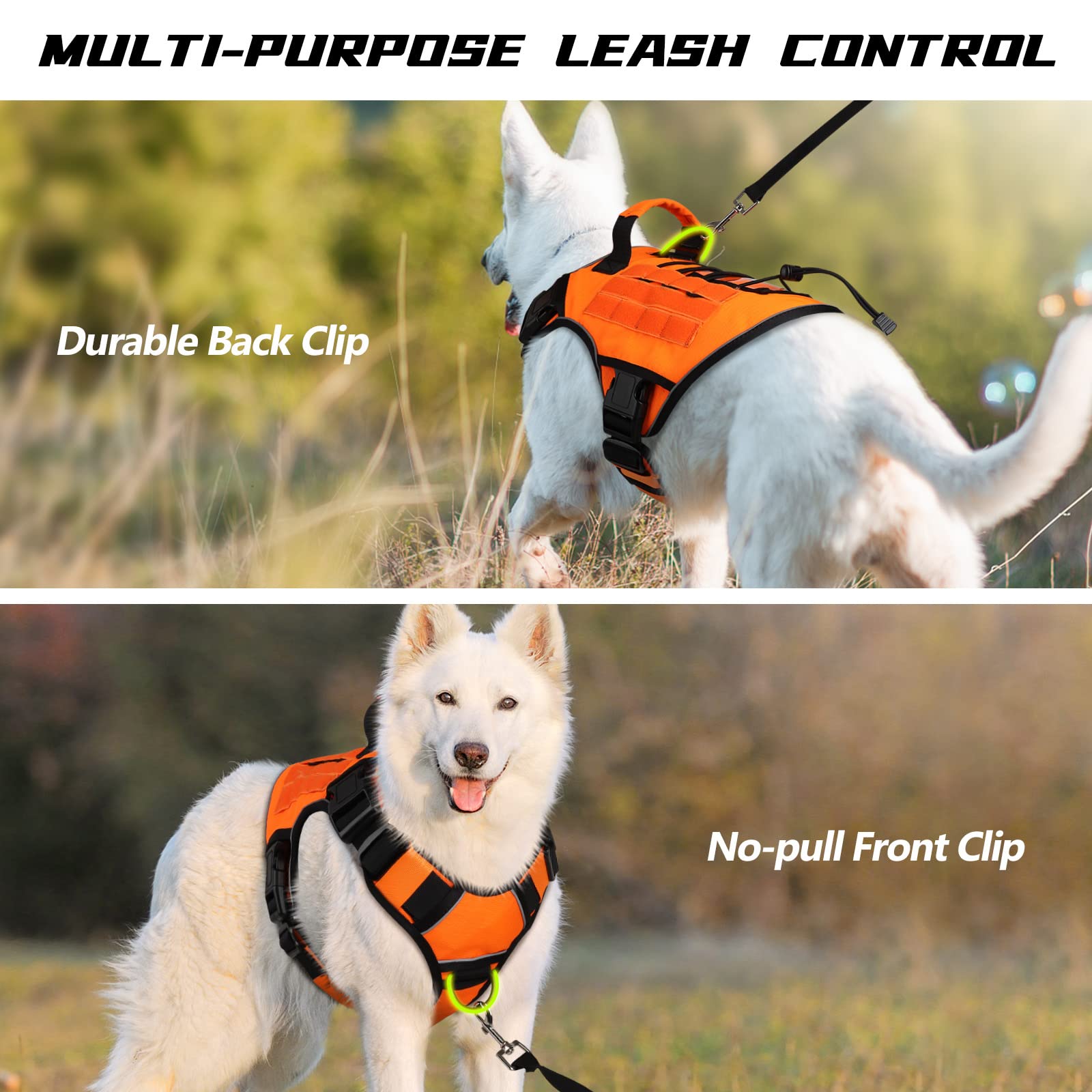 Wingoin Orange Tactical Dog Harness Vest For Large Dogs No Pull Adjustable Reflective Military Pet Harness With Handle For Golden Retriever, Doberman Pinscher, Rottweiler, Great Dane Service Dog (Xl)