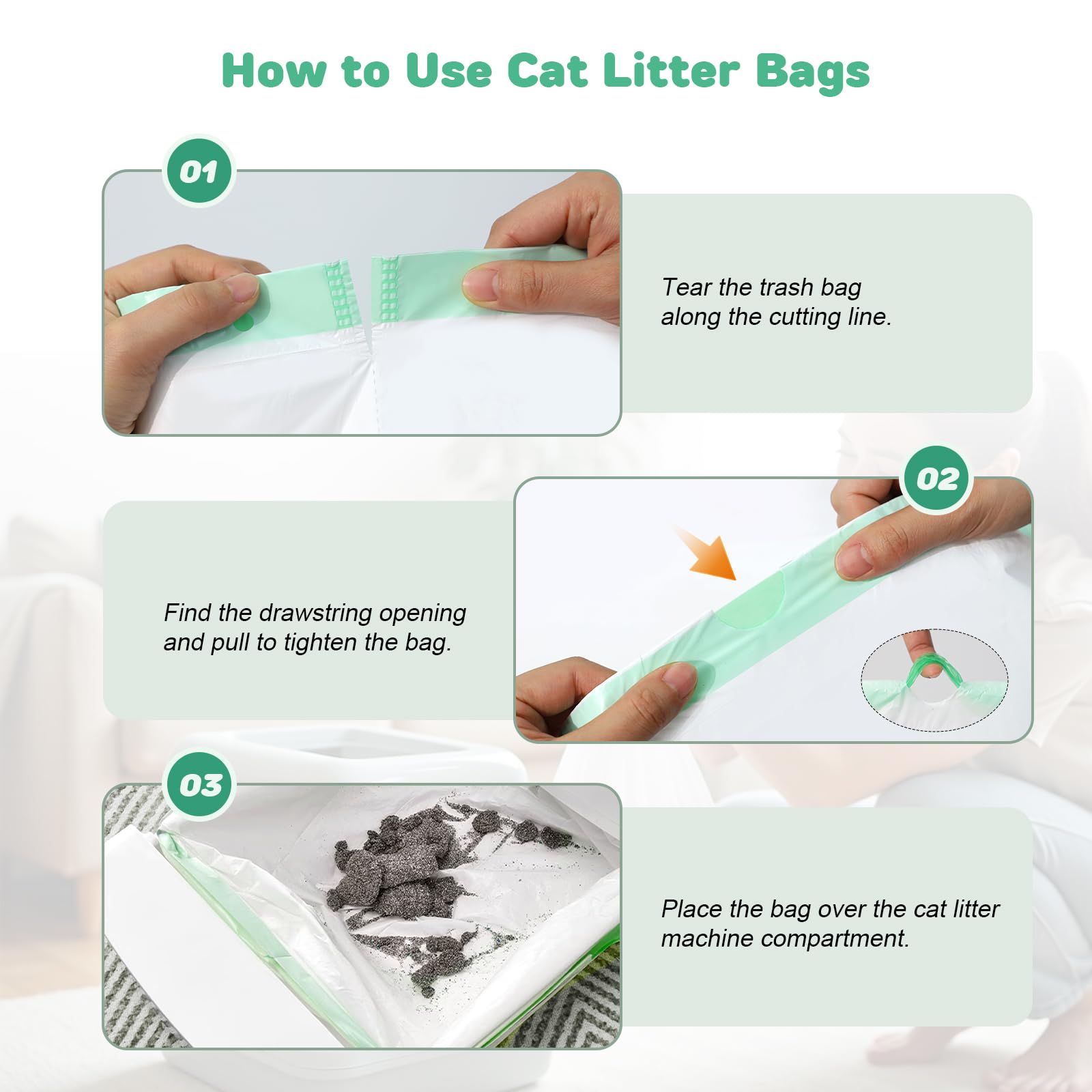 Waste Bags 80 Count Litter Box Liners, Compatible With Self-Cleaning Litter Box Tray Refills, Replacement Extra Large Drawstring