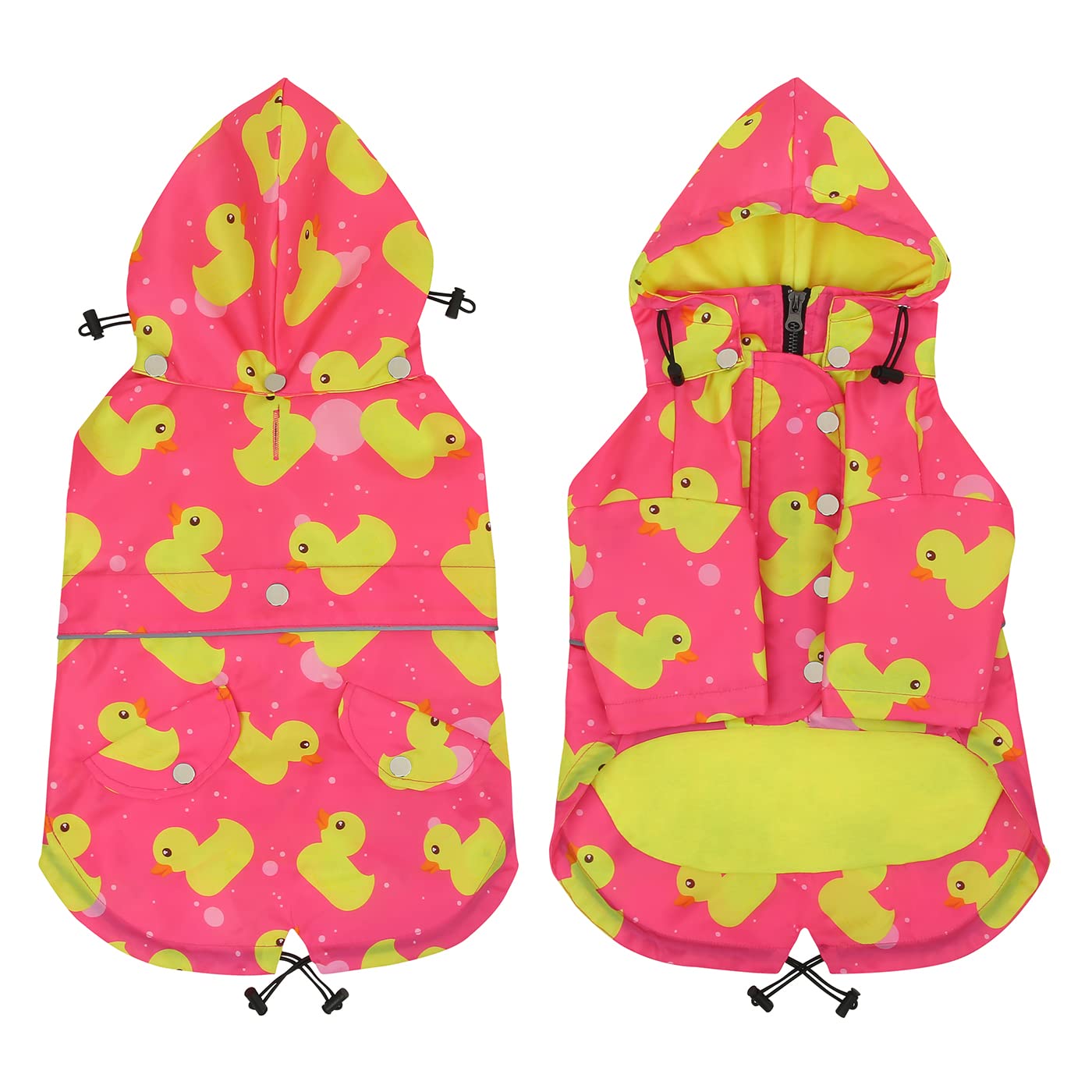 Hde Dog Raincoat Double Layer Zip Rain Jacket With Hood For Small To Large Dogs Ducks Pink - S