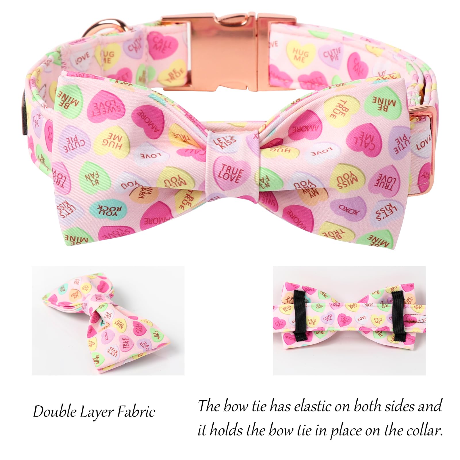 Lionet Paws Valentine'S Pink Dog Collar, Cute Heart Dog Collar For Medium Dogs, Adjustable Cotton Pet Collars For Small Medium D