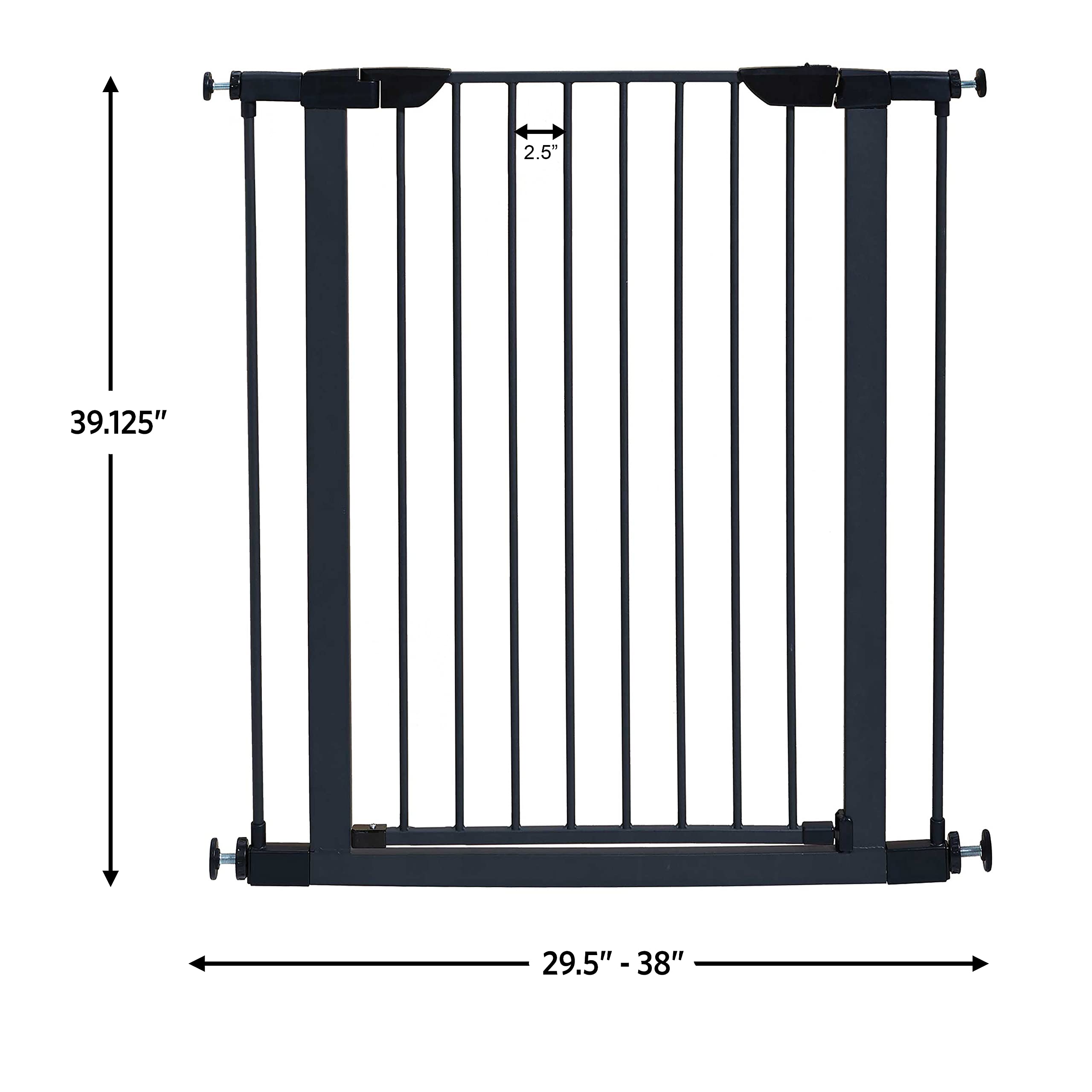Midwest Homes For Pets 39 Inches Tall Walk-Through Steel Pet Gate, Pressure Mounted Dog Gate Measures 29 - 38 Inches Wide & Includes Two 3-Inch-Wide Extensions, Graphite