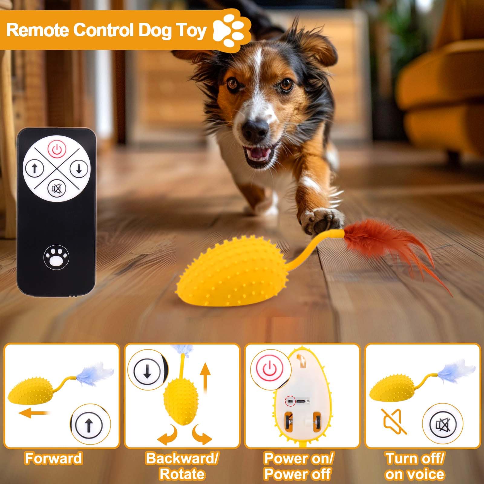 Mity Rain Interactive Dog Toys, Remote Control Dog Toy With Feather Tail And Charger, Funny Dog Toys For Small Medium Dogs Outdo