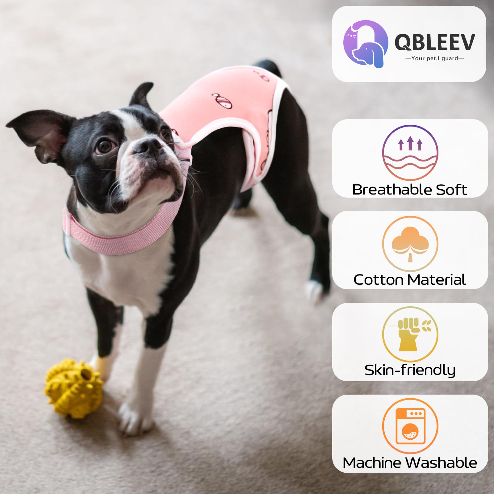 Qbleev Dog Diapers Female Washable Sanitary Pantie With Adjustable Suspender, Reusable Doggie Diapers For Male Dogs In Heat, Cut