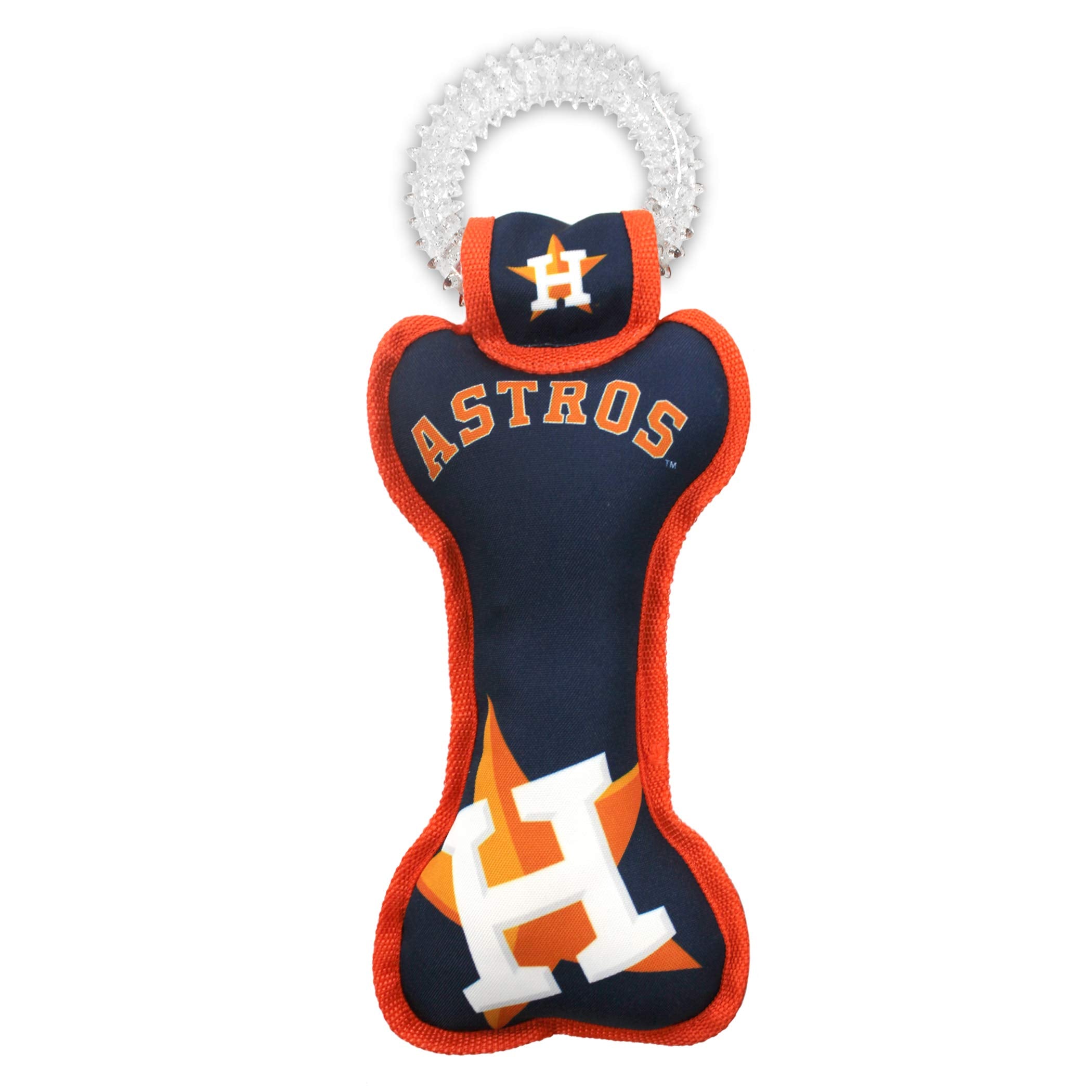 Mlb Houston Astros Bone Shaped Dental Dog Tug Toy With Squeaker. Tough Pet Toy For Healthy Fun, Teething, And Cleaning Pet'S Tee