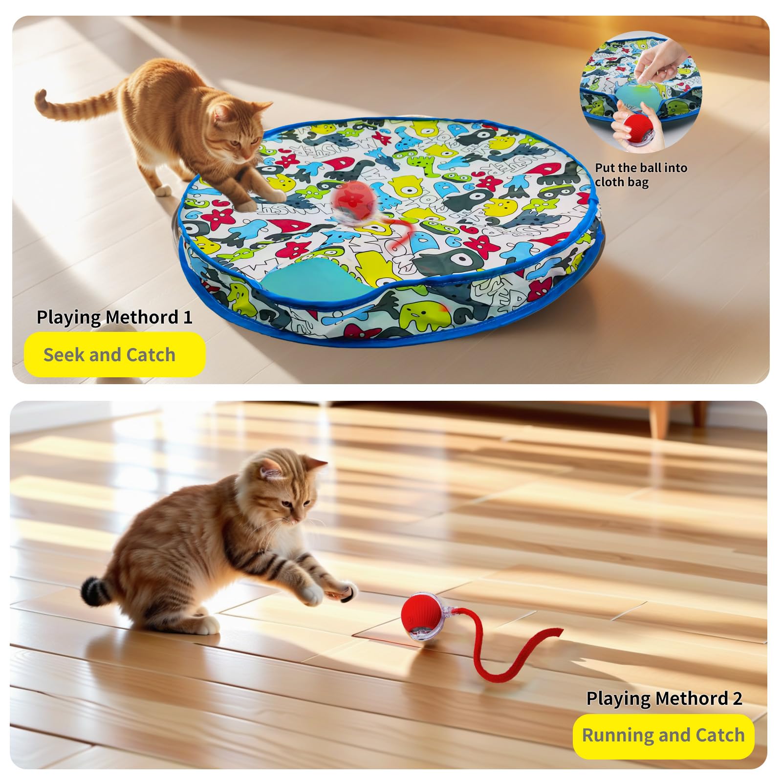 Crazydeer Interactive Cat Toy - Rechargeable Hide and Seek Play Mat with Self Rolling Ball, Blue, Model UNTG3-I001B