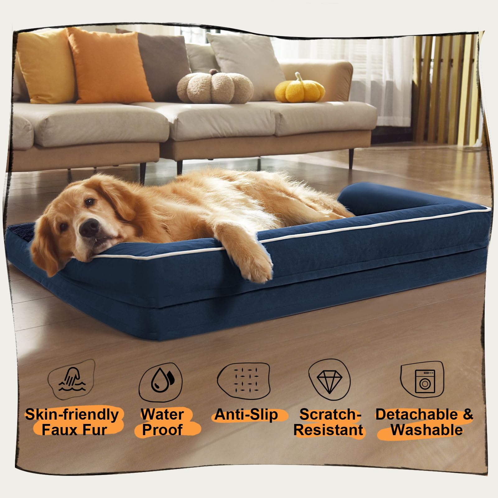 Dog Bed Medium Size Dog-Orthopedic Waterproof Bed for Dogs,Foam Couch Sofa with Washable Removable Cover & Non-Slip Bottom-Navy