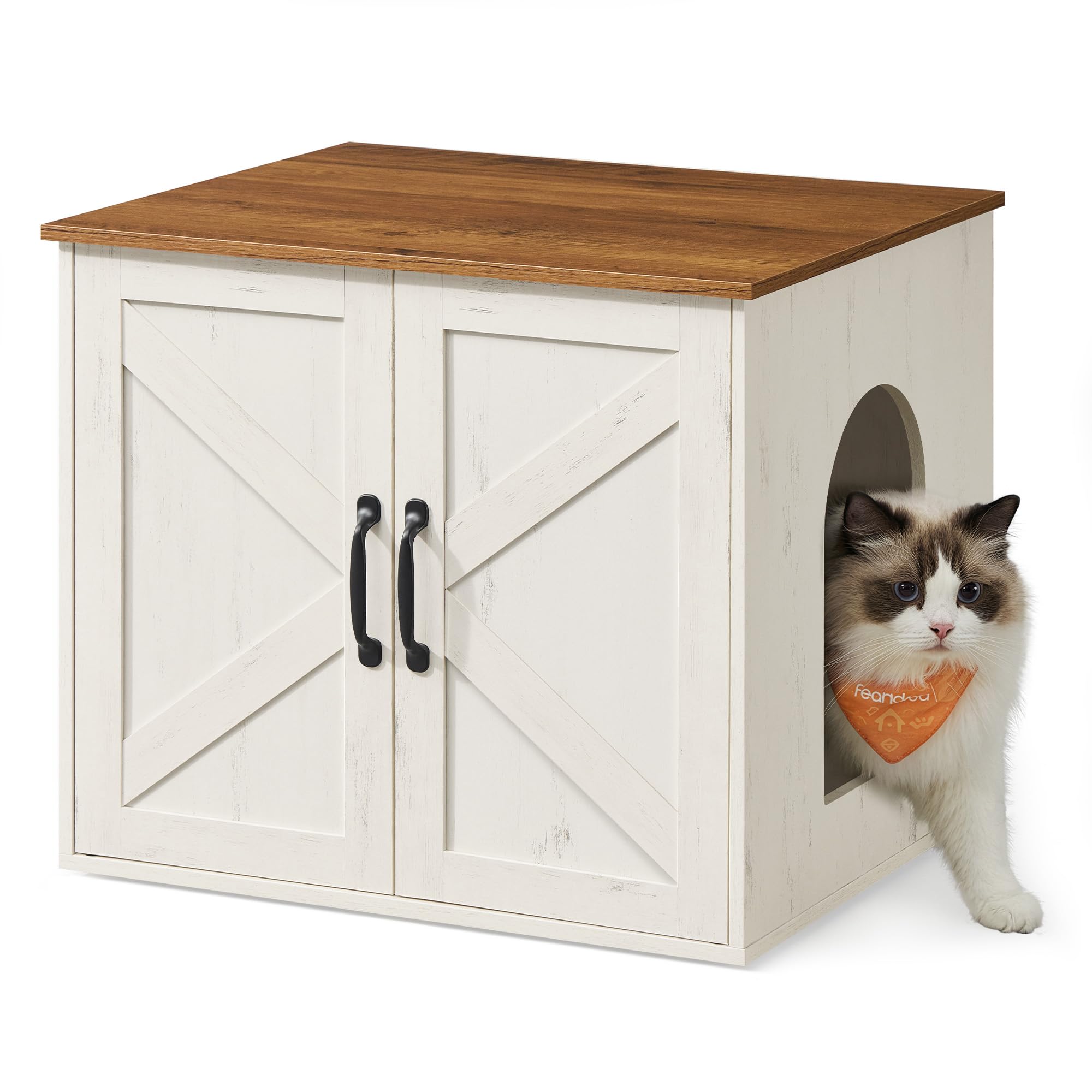 Feandrea Cat Litter Box Enclosure, Hidden Litter Box Furniture, Indoor Pet House End Table, 23.6 x 19.7 x 19.7 Inches, Rustic Wh