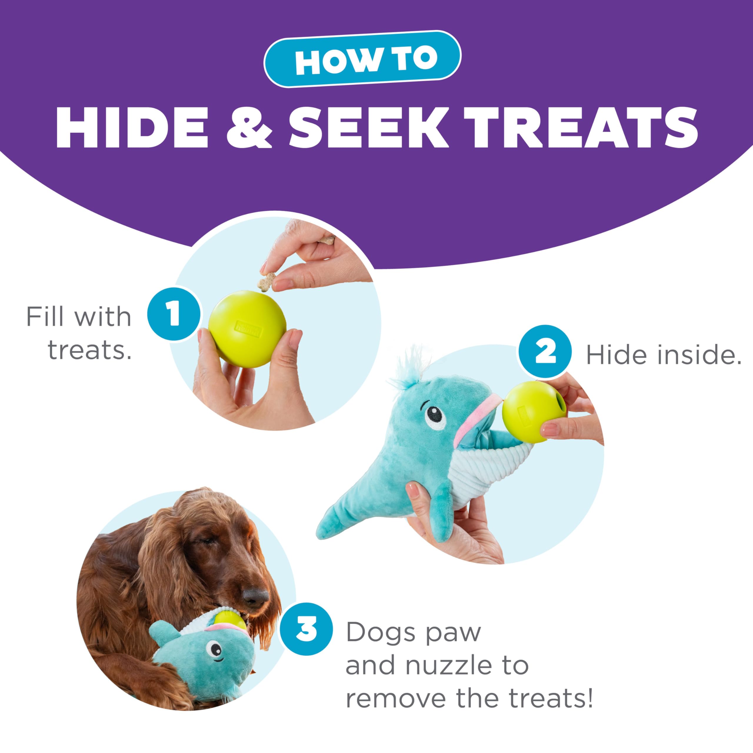 Outward Hound Big Mouthz Interactive Plush Dog Puzzle, Whale, One-Size, Model 71526, Durable Plastic Treat Ball