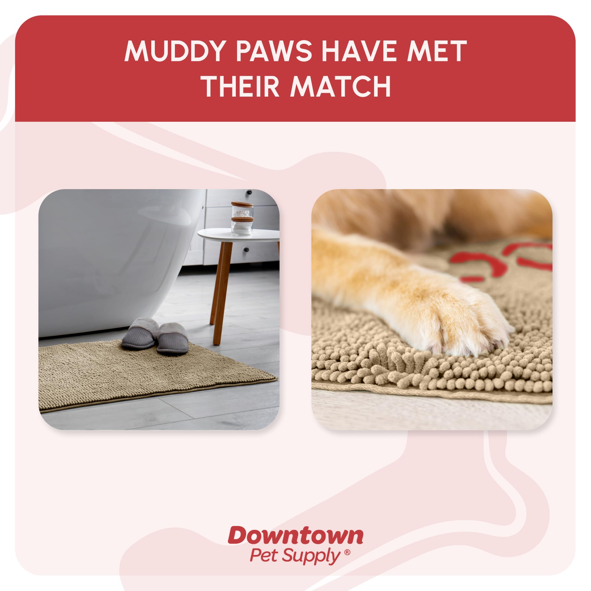 My Doggy Place Microfiber Dog Mat for Muddy Paws, 36 x 26 Oatmeal with Paw Print - Absorbent and Quick-Drying Dog Paw Cleaning M