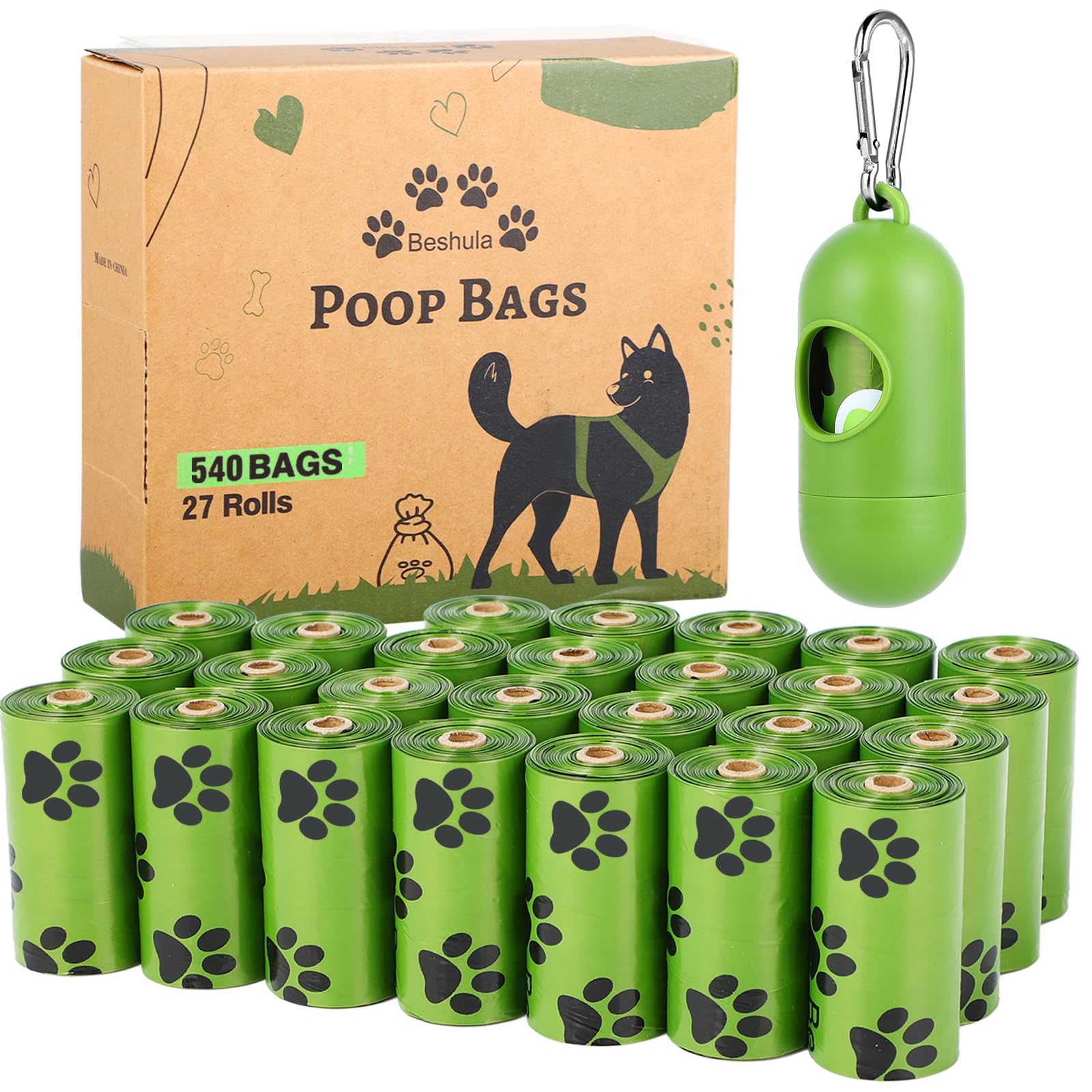 Dog Poop Bags Rolls: Large and Leak Proof Poop Bag with Dispenser for Dogs, 27 Rolls 540 Counts Poop Bags - Scented