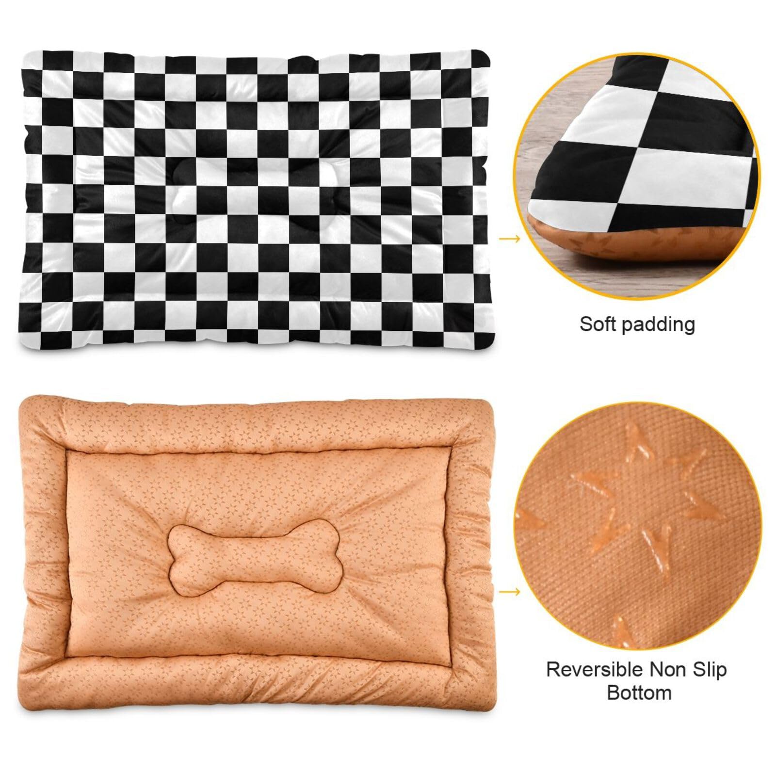 Coikll Checkerboard Pet Bed Pad Soft Dog Bed Mat With Anti-Slip Bottom, Machine Washable Crate Pad Mattress For Dog Sleeping