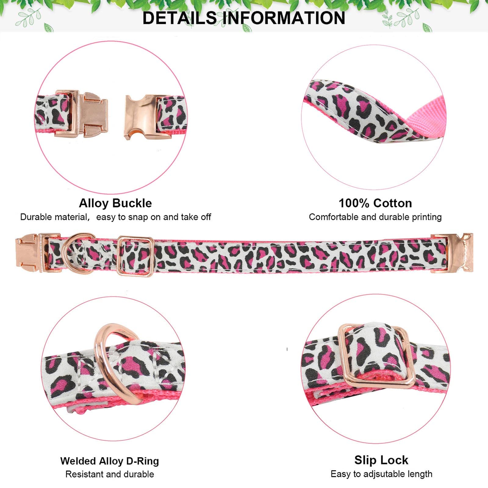 Metal Buckle Dog Collar, Durable Adjustable Dog Collar Soft For Small Medium Large Dogs (S(10-14In), Pink Leopard)