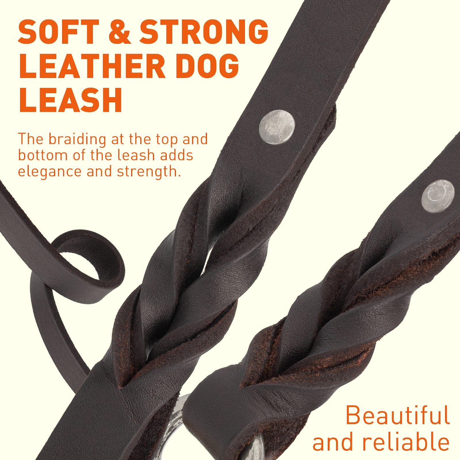 Viper Leather Dog Leash 4Ft, Dog Training Leash With Nickel Plated Hardware, Leather Leash For Dogs Large Medium Small Breeds (W
