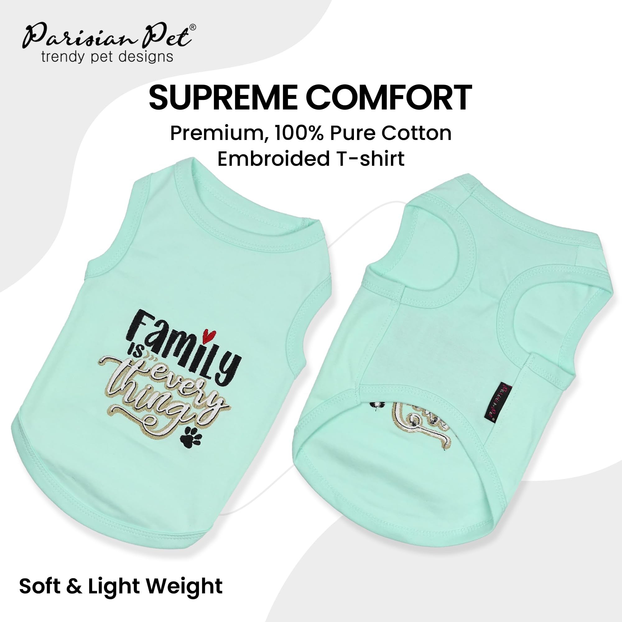 Parisian Pet Unisex Dog Tshirt - Embroidered “ Family Is Everything “ Dog Shirt - Breathable And Lightweight Dog Clothes - Sleeveless Dog Tee Shirts - Machine Washable Dog Shirt For Large Dogs - Xl