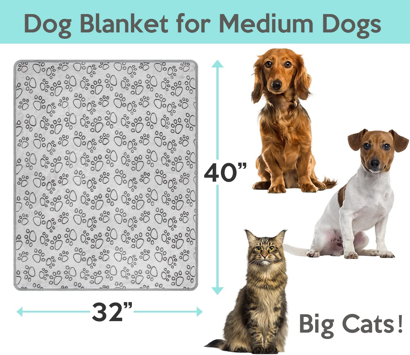 Stuffed® Dog Blanket - Washable Grey Polyester, 40"x32" Soft Calming Throw for Medium Small Dogs & Cats