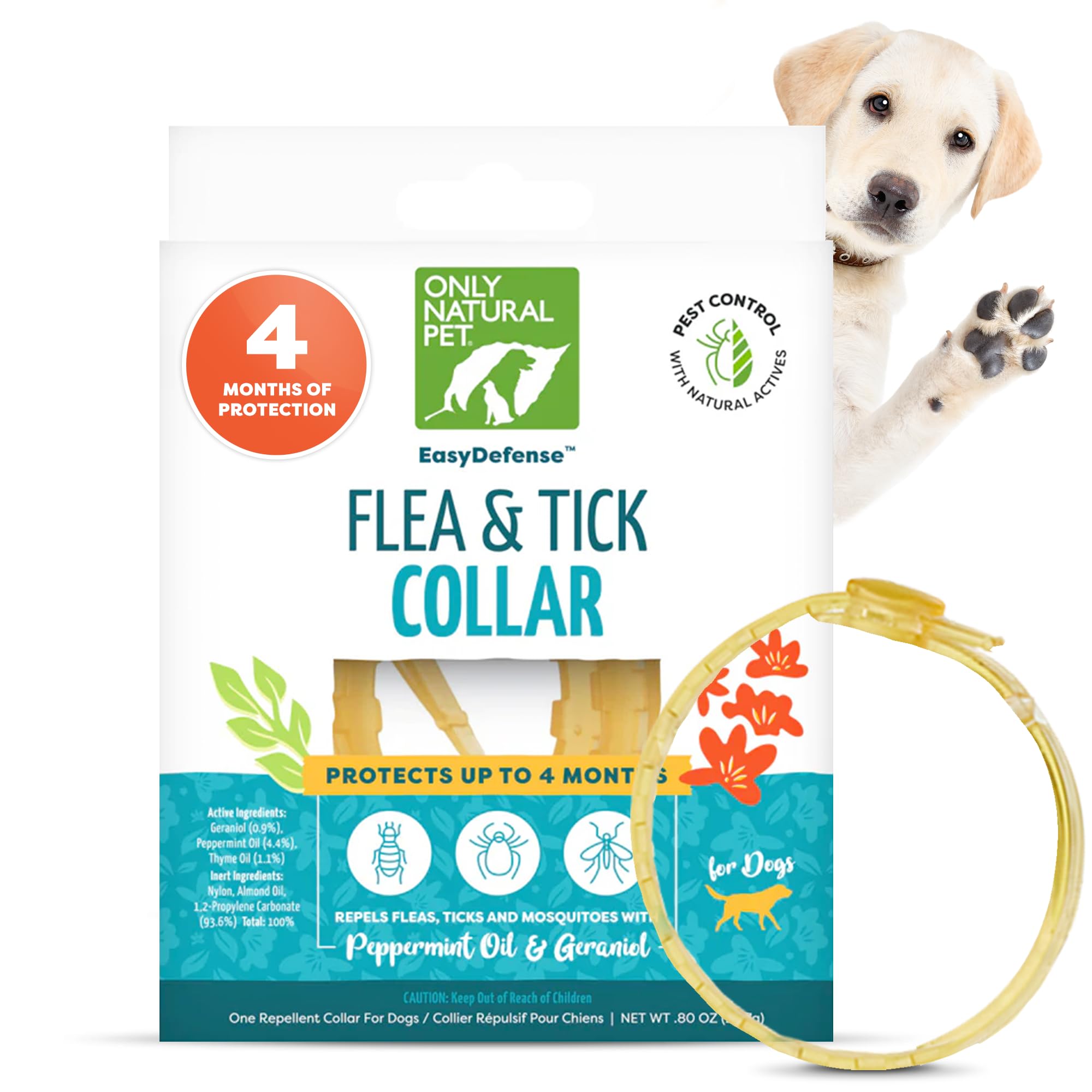 Only Natural Pet EasyDefense Flea & Tick Dog Collar - Canine Flea Control Collars - One Size Fits All - Pet Care That Protects u